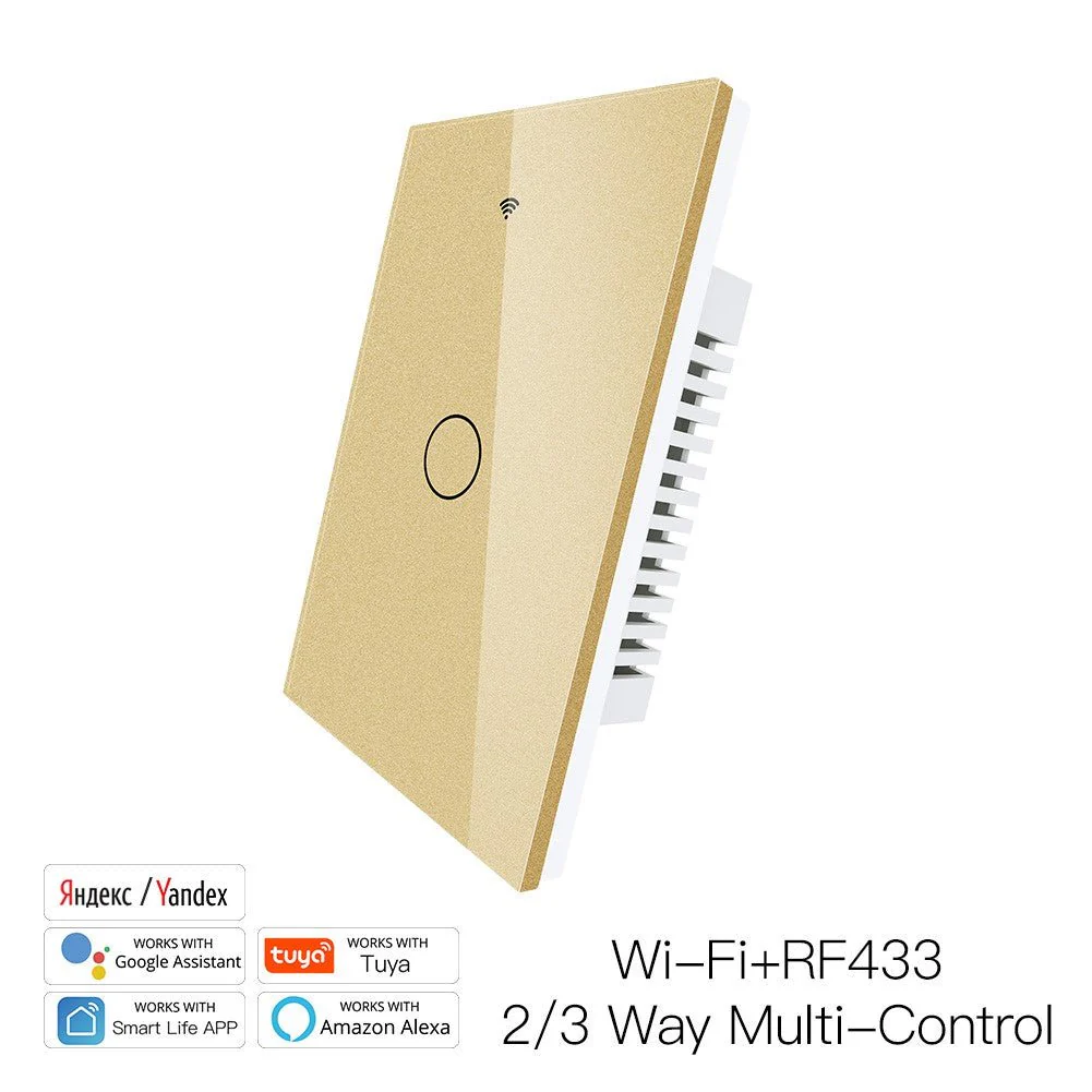 RF433 WIFI Smart Wall Touch Light Switch Glass Panel, 3 Way Multi-Control Neutral Wire Required US Standard 14