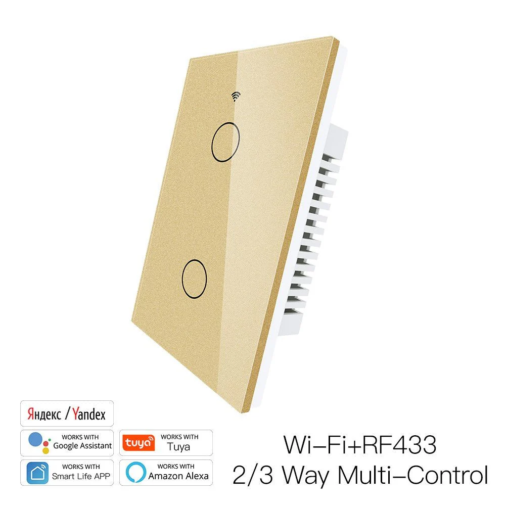 RF433 WIFI Smart Wall Touch Light Switch Glass Panel, 3 Way Multi-Control Neutral Wire Required US Standard 15