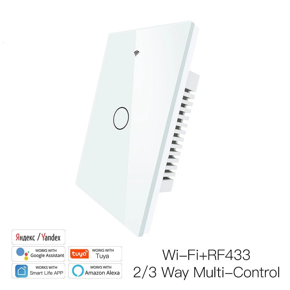 RF433 WIFI Smart Wall Touch Light Switch Glass Panel, 3 Way Multi-Control Neutral Wire Required US Standard 17