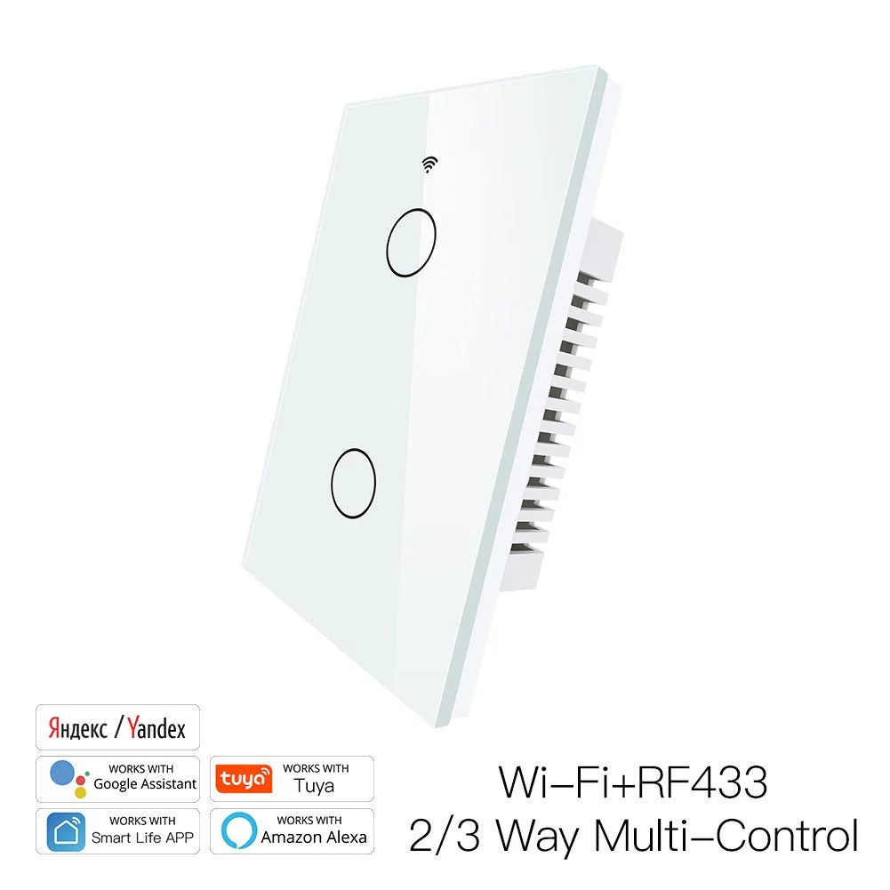 RF433 WIFI Smart Wall Touch Light Switch Glass Panel, 3 Way Multi-Control Neutral Wire Required US Standard 18