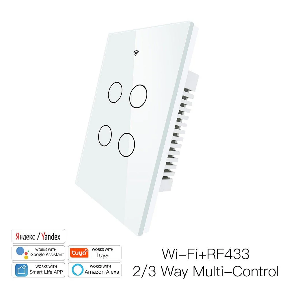 RF433 WIFI Smart Wall Touch Light Switch Glass Panel, 3 Way Multi-Control Neutral Wire Required US Standard 20
