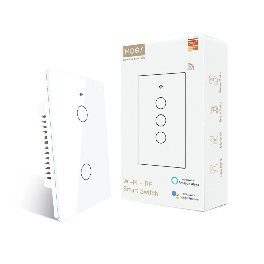 RF433 WIFI Smart Wall Touch Light Switch Glass Panel, 3 Way Multi-Control Neutral Wire Required US Standard 22