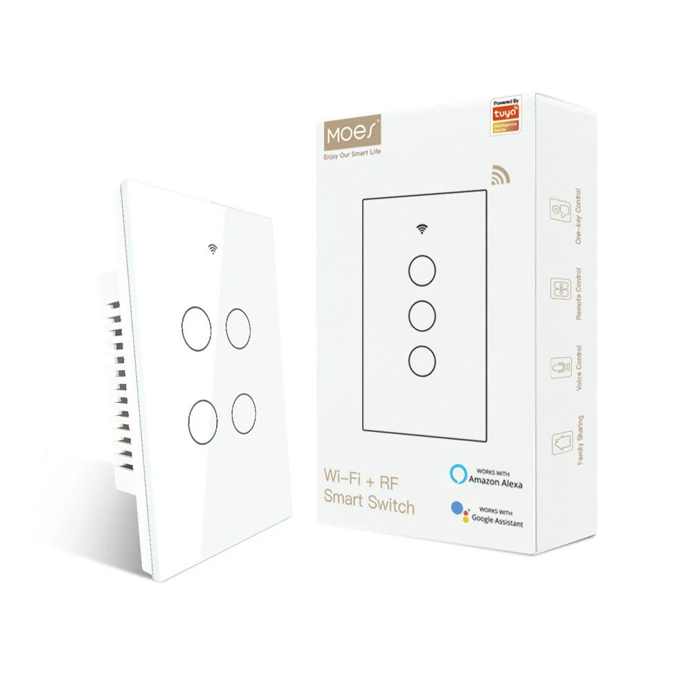 RF433 WIFI Smart Wall Touch Light Switch Glass Panel, 3 Way Multi-Control Neutral Wire Required US Standard 24