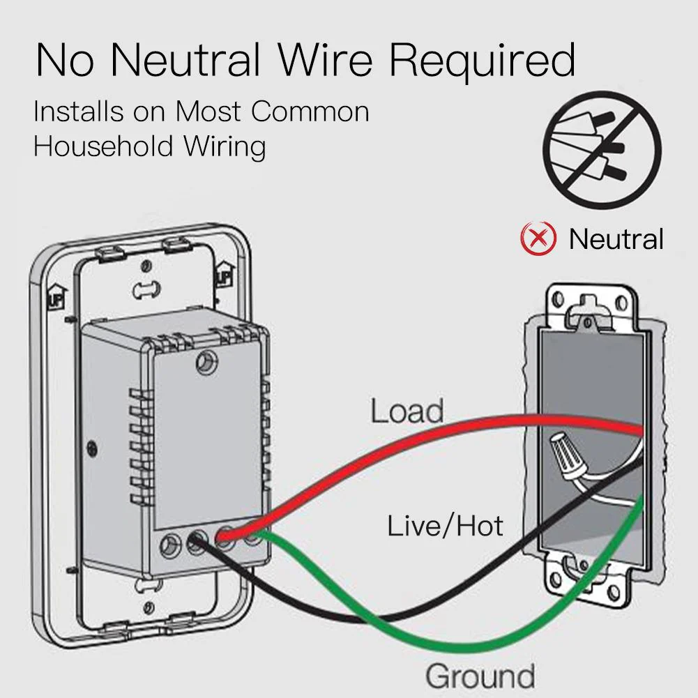 WiFi Smart Switch No Neutral, Push Button Switch, Single Pole 100-120V, Wire Required No Capacitor US 2