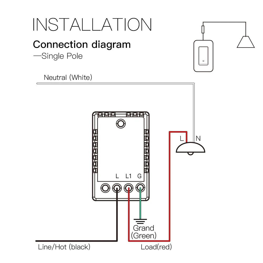 WiFi Smart Switch No Neutral, Push Button Switch, Single Pole 100-120V, Wire Required No Capacitor US 7