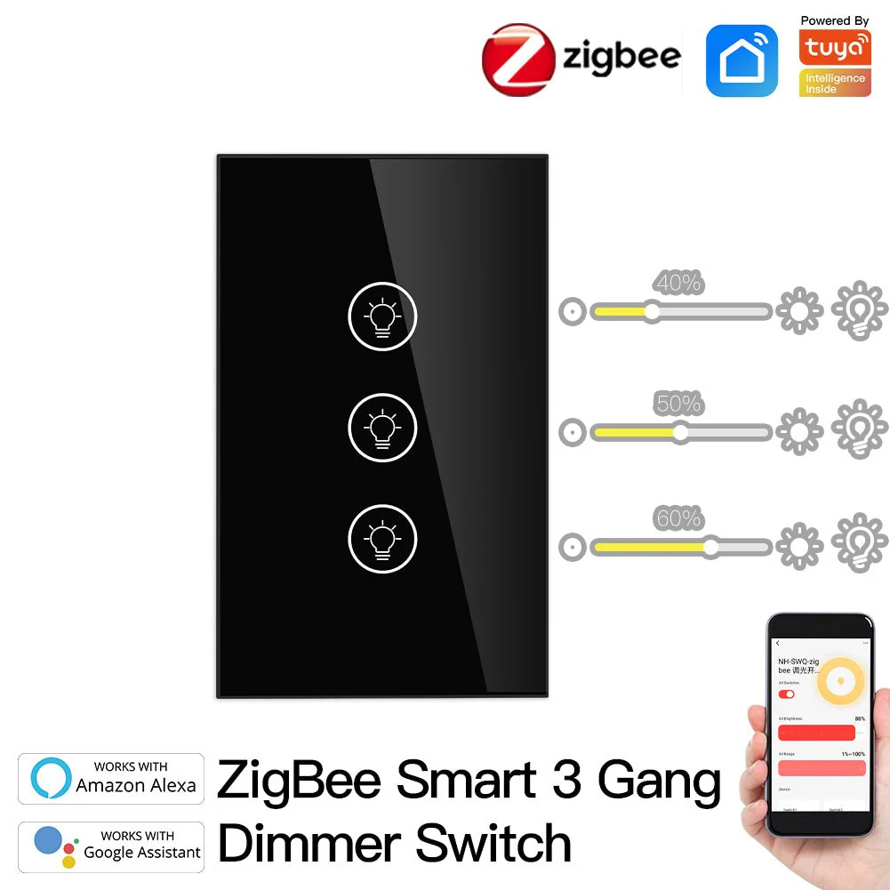 ZigBee Smart Dimmer Switch, Multi-gang Smart Light Dimmer Switch, US Single Pole Neutral Wire Required 11