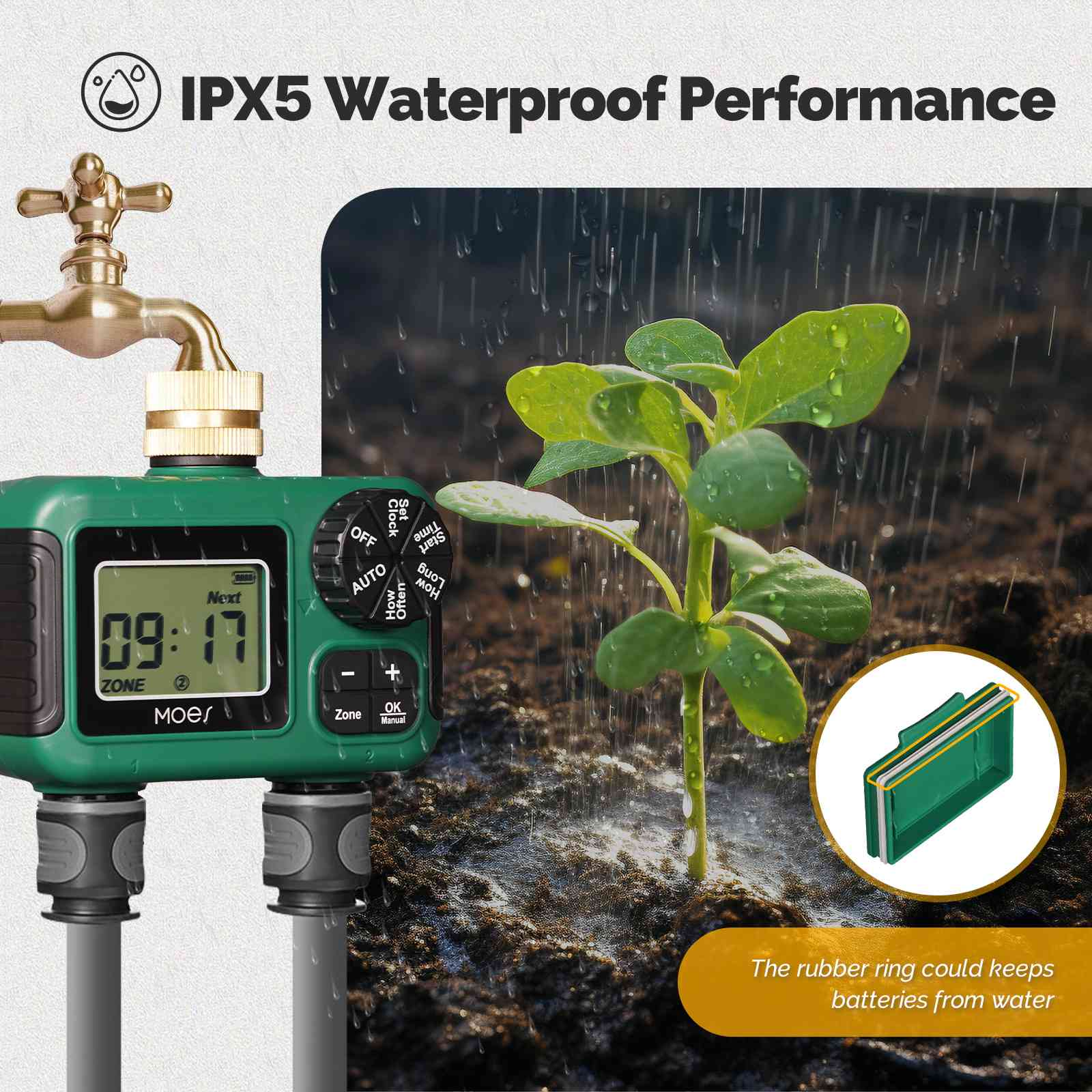 Water Timer For Garden Hose Drip Irrigation 2/3/4 Outlet Brass Inlet IPX5 Waterproof US Version 4