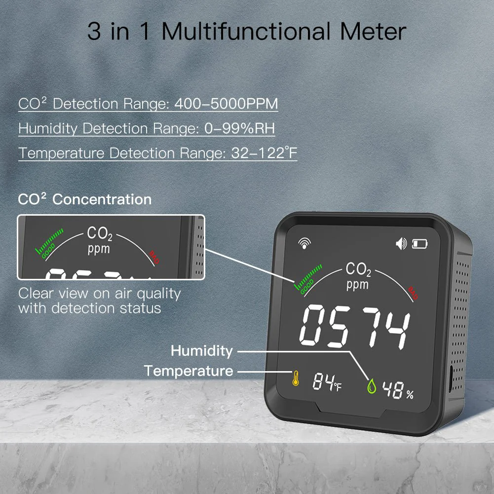 WiFi Smart 3 In 1 Carbon Dioxide Air Quality Monitor Detector Temperature and Humidity Sensor 4