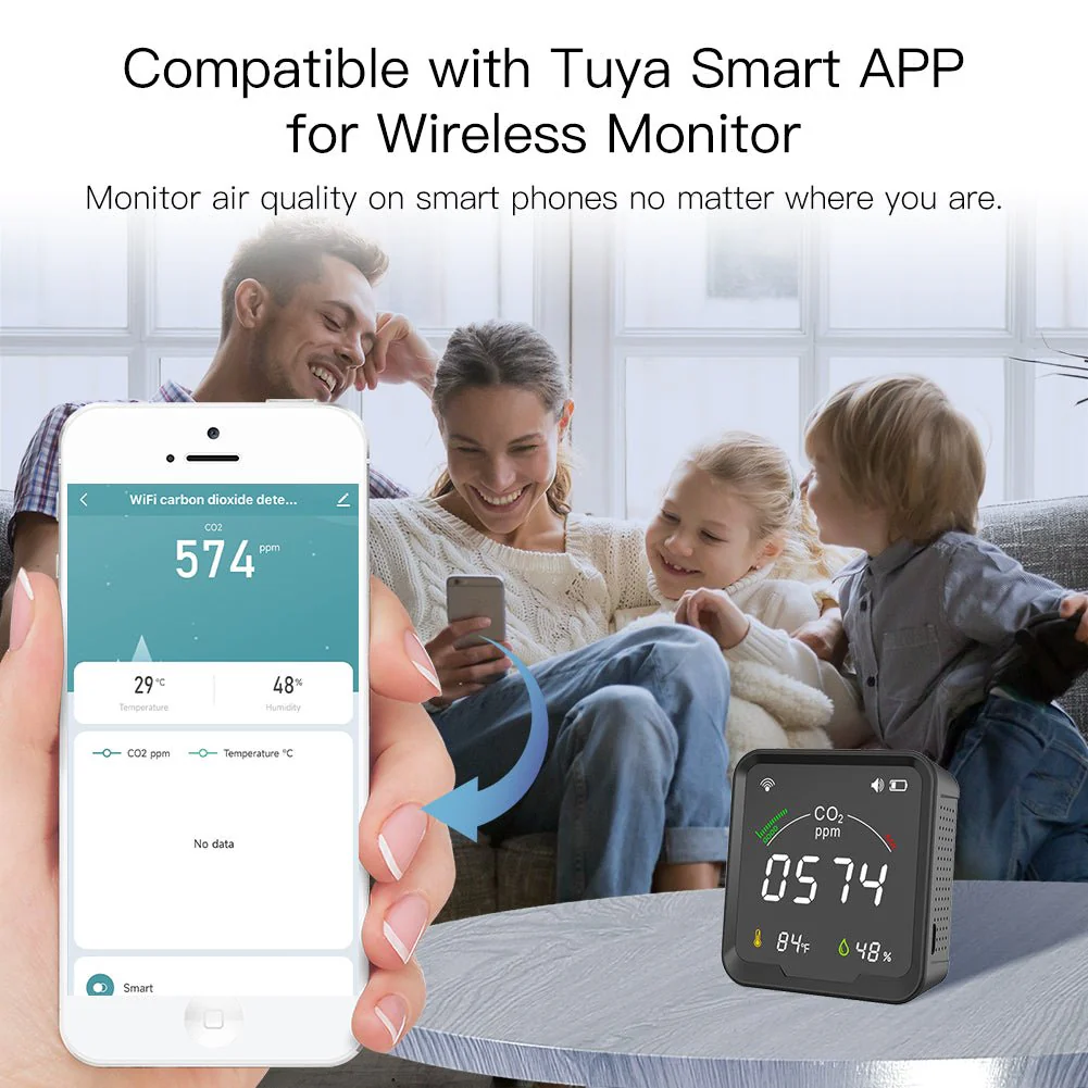 WiFi Smart 3 In 1 Carbon Dioxide Air Quality Monitor Detector Temperature and Humidity Sensor 6