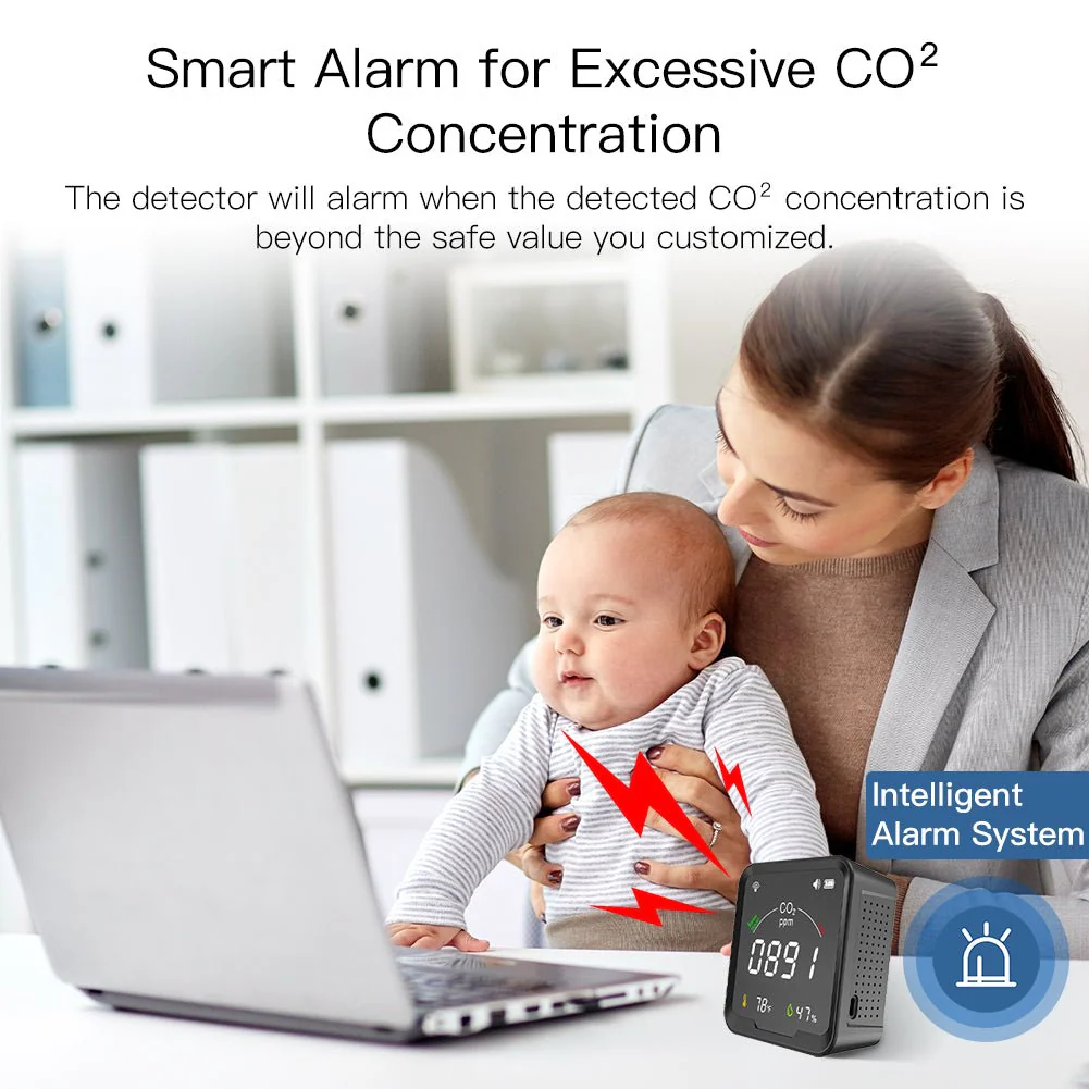 WiFi Smart 3 In 1 Carbon Dioxide Air Quality Monitor Detector Temperature and Humidity Sensor 7