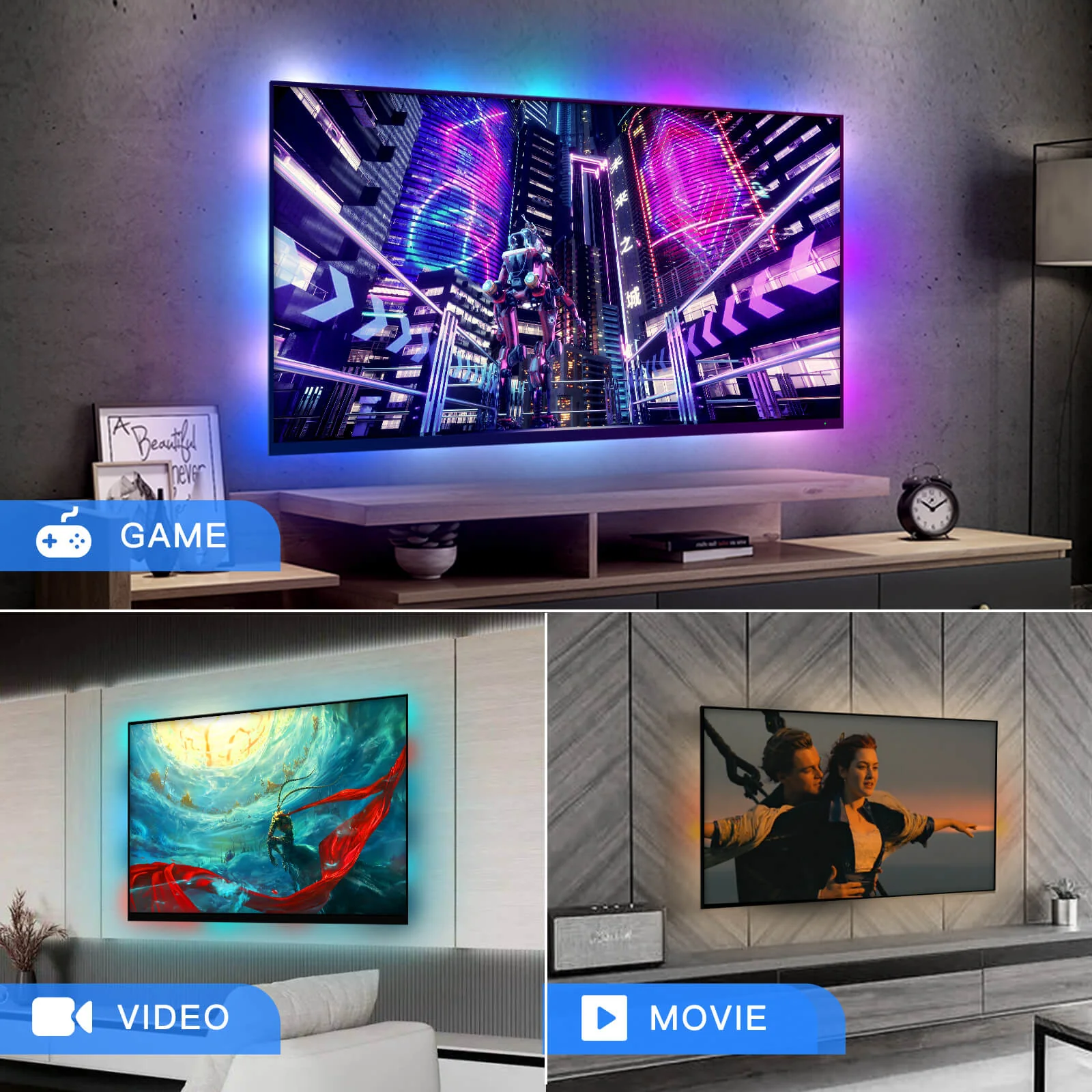 MOES Smart WiFi Ambient Lighting TV Backlight 4K HDMI 2.0 Sync Box LED Light Strip Music 4