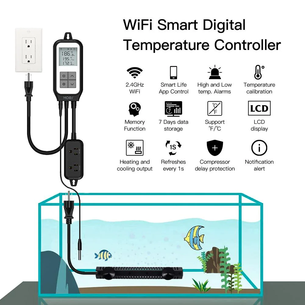 WiFi Digital Temperature Controller Thermostat Outlet Plug Heating and Cooling Mode US/EU 2