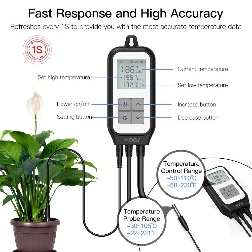 WiFi Digital Temperature Controller Thermostat Outlet Plug Heating and Cooling Mode US/EU 3