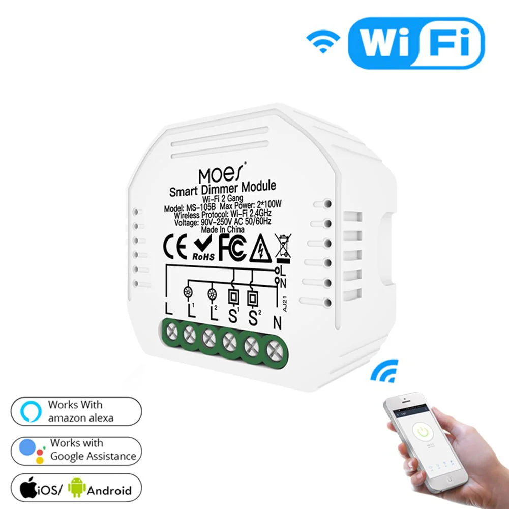 WiFi 2 Gang Dimmer Switch Module DIY Smart Light LED Dimmable Interruptor Relay 3