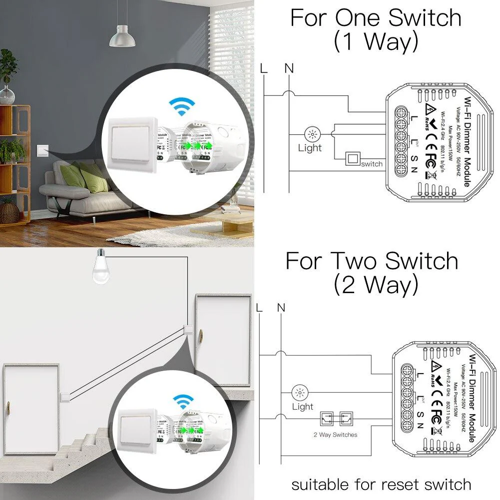 WiFi 2 Gang Dimmer Switch Module DIY Smart Light LED Dimmable Interruptor Relay 6