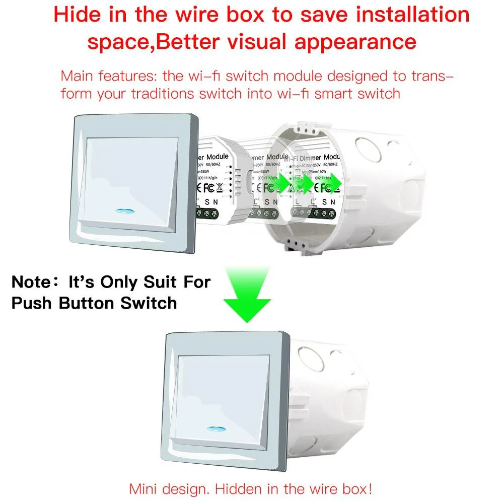 WiFi 2 Gang Dimmer Switch Module DIY Smart Light LED Dimmable Interruptor Relay 7