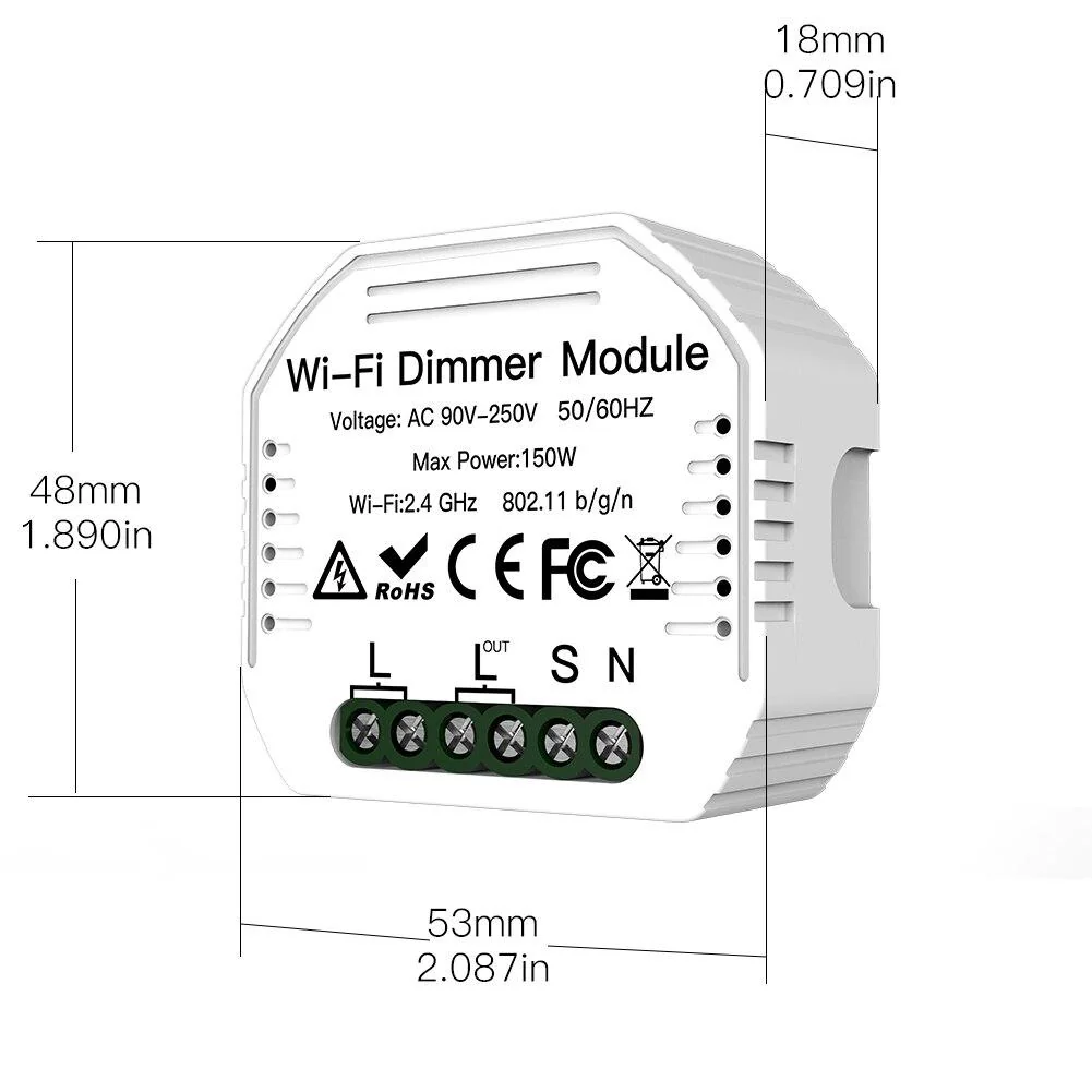 WiFi 2 Gang Dimmer Switch Module DIY Smart Light LED Dimmable Interruptor Relay 8