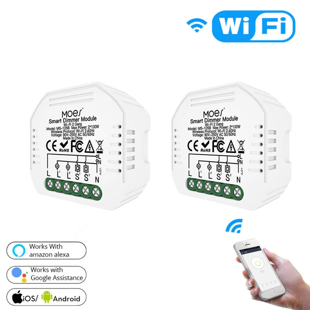 WiFi 2 Gang Dimmer Switch Module DIY Smart Light LED Dimmable Interruptor Relay 9