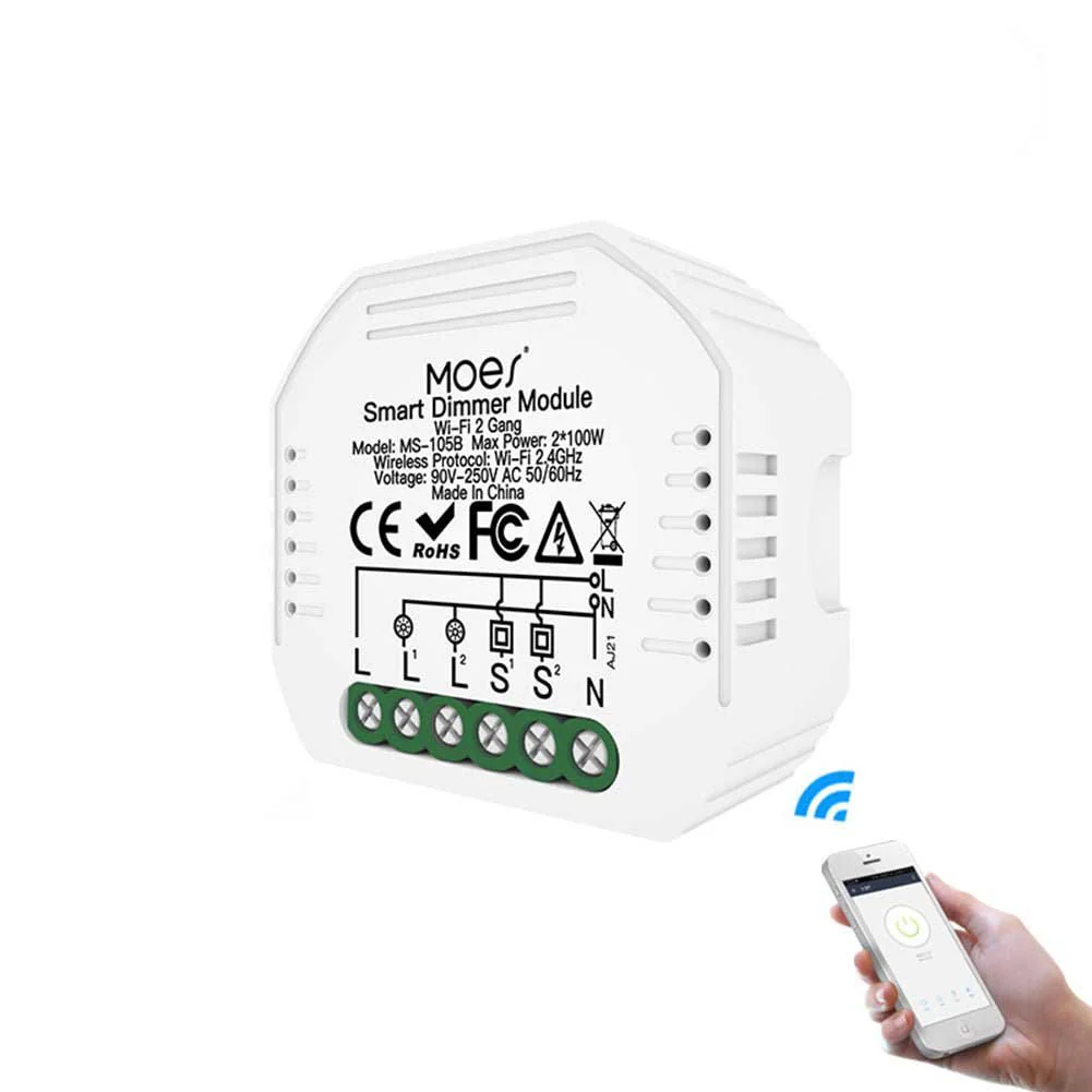 WiFi 2 Gang Dimmer Switch Module DIY Smart Light LED Dimmable Interruptor Relay 12