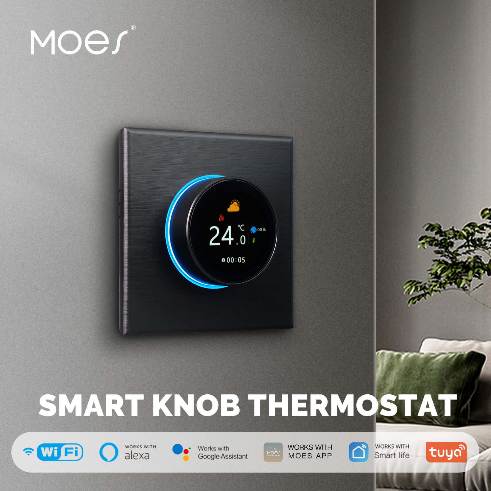 MOES WiFi Smart Home Heating Knob Thermostat Temperature Controller For Water Gas Boiler Electric Heating 2