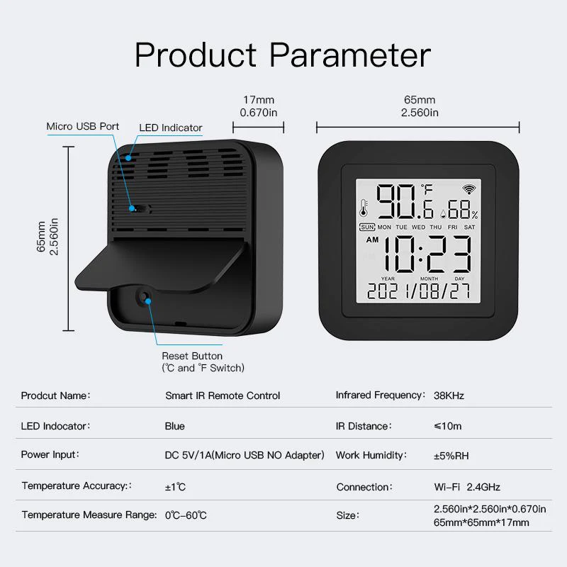 Wi-Fi Smart IR Remote Control with Temperature and Humidity Sensor for Air Conditioner TV AC 6
