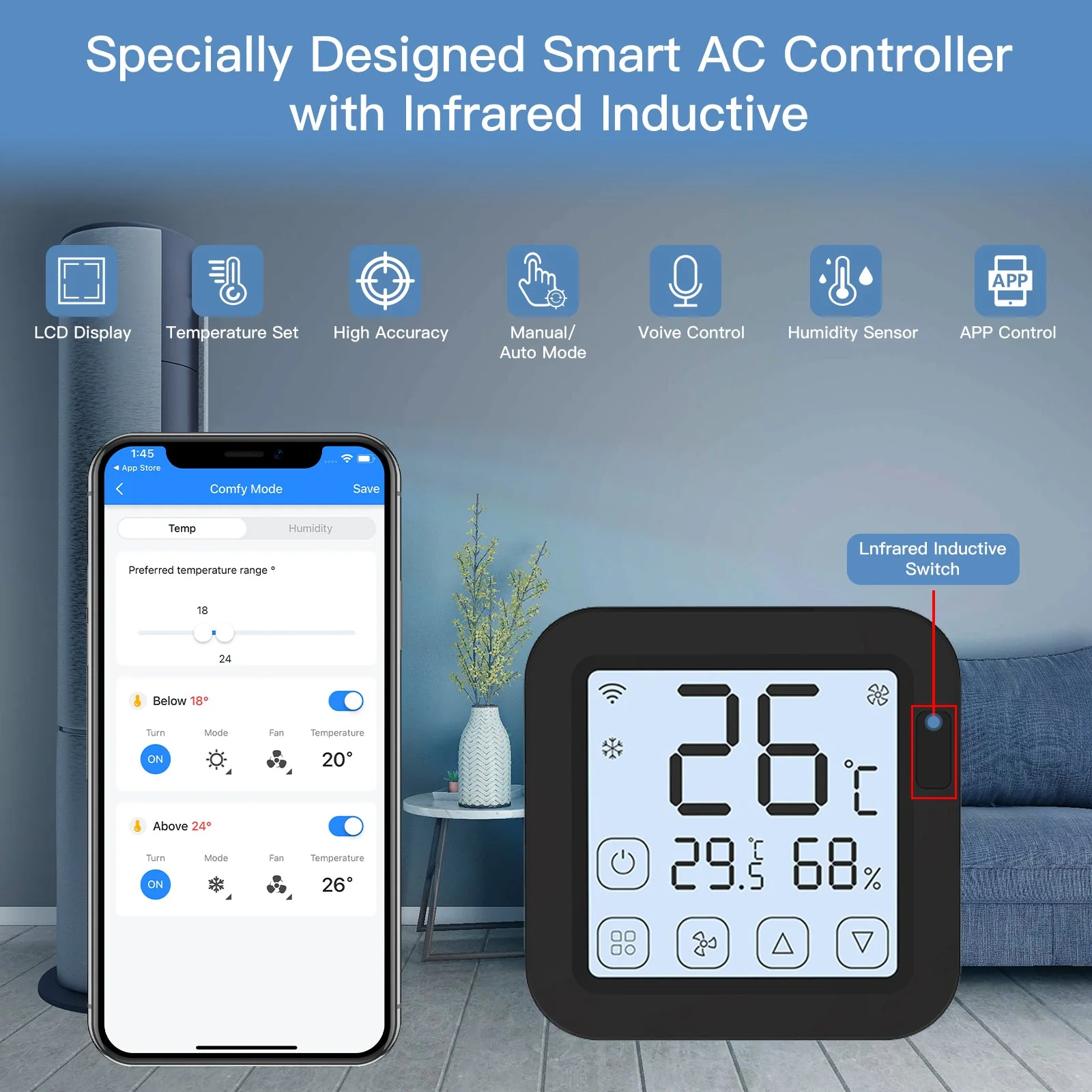 MOES Tuya WiFi Smart IR Thermostat AC Remote Controller Temperature and Humidity Sensor 2