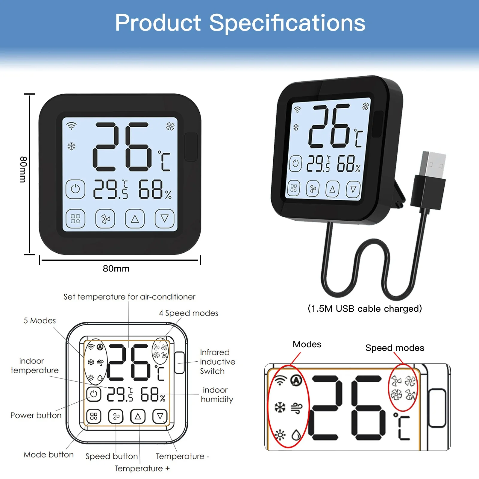 MOES Tuya WiFi Smart IR Thermostat AC Remote Controller Temperature and Humidity Sensor 6