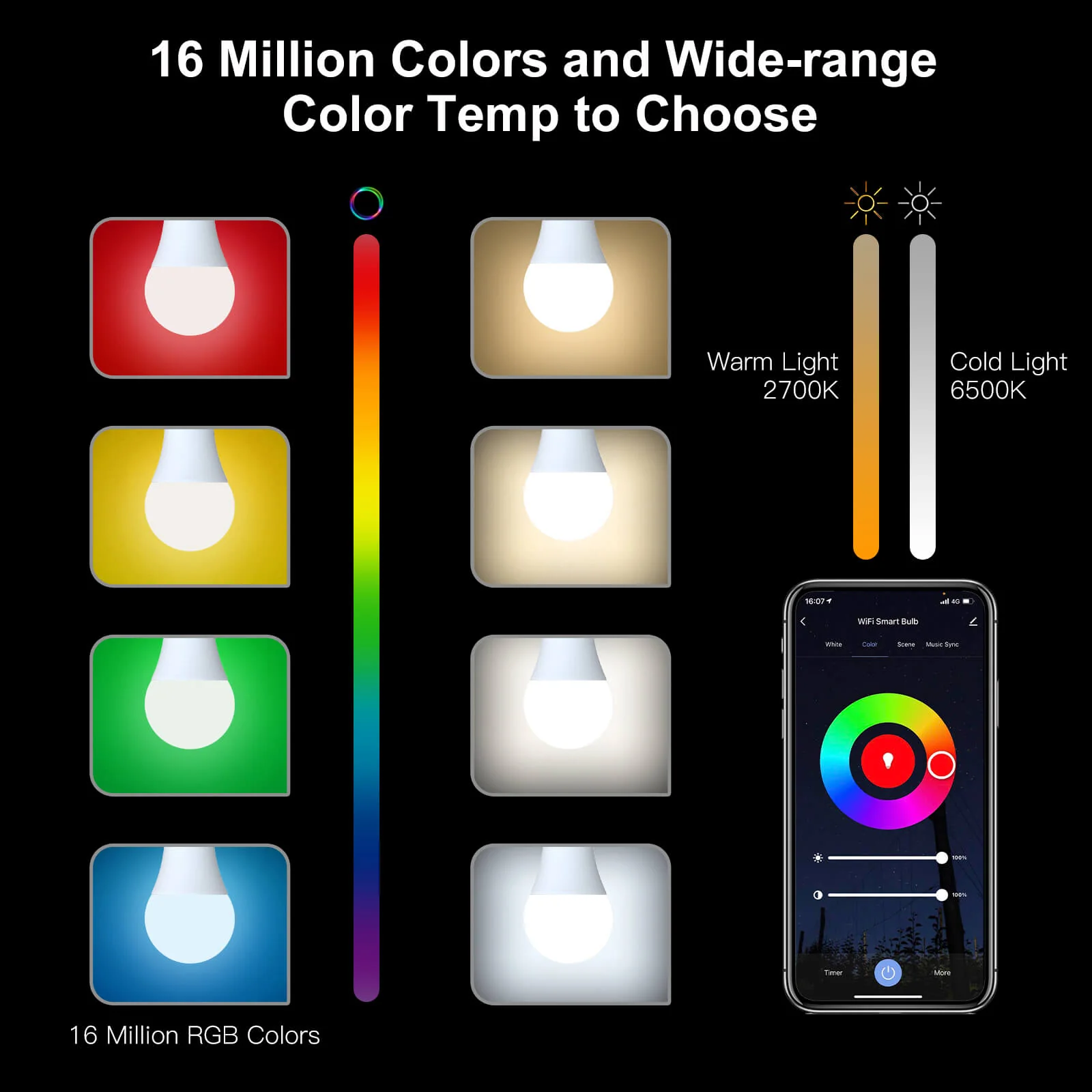 MOES WiFi Smart LED Light Bulb Dimmable Lamp 14W/9W RGB E27 Color Changeable 2700K-6500K 3