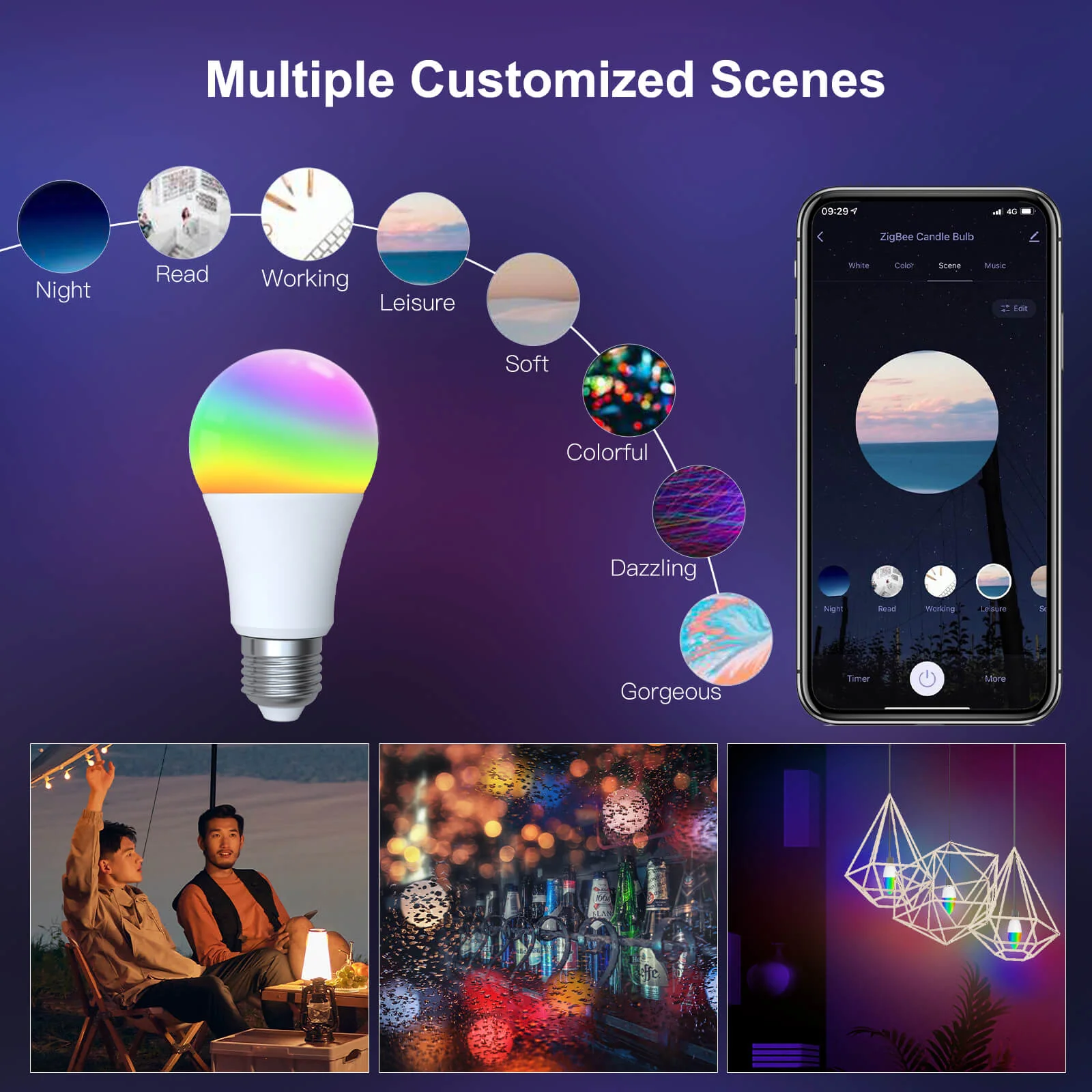 MOES WiFi Smart LED Light Bulb Dimmable Lamp 14W/9W RGB E27 Color Changeable 2700K-6500K 6