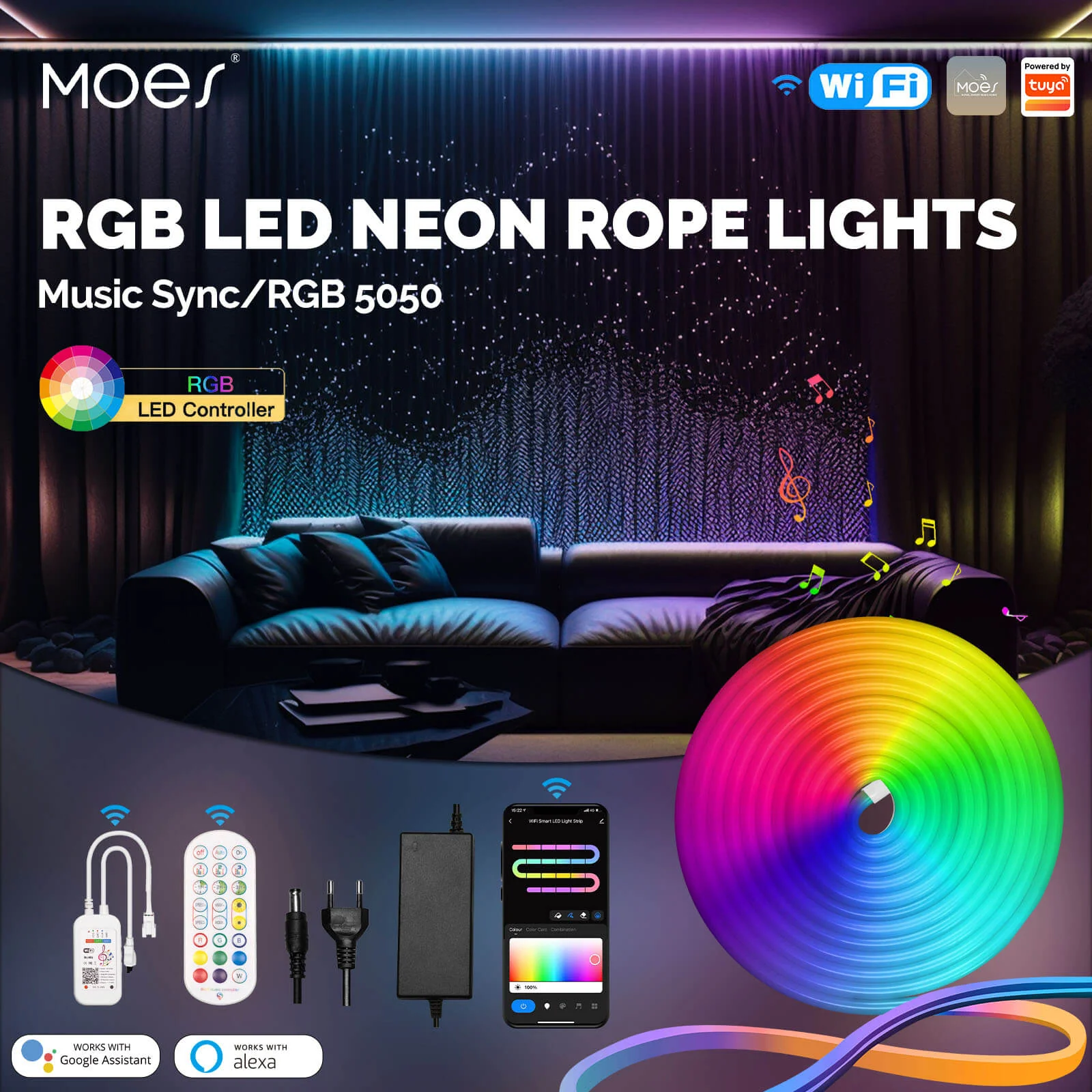 Wifi Smart LED Neon Light Strip RGB Color Led Tape Lamp for TV Backlight, Home Party Decor 3