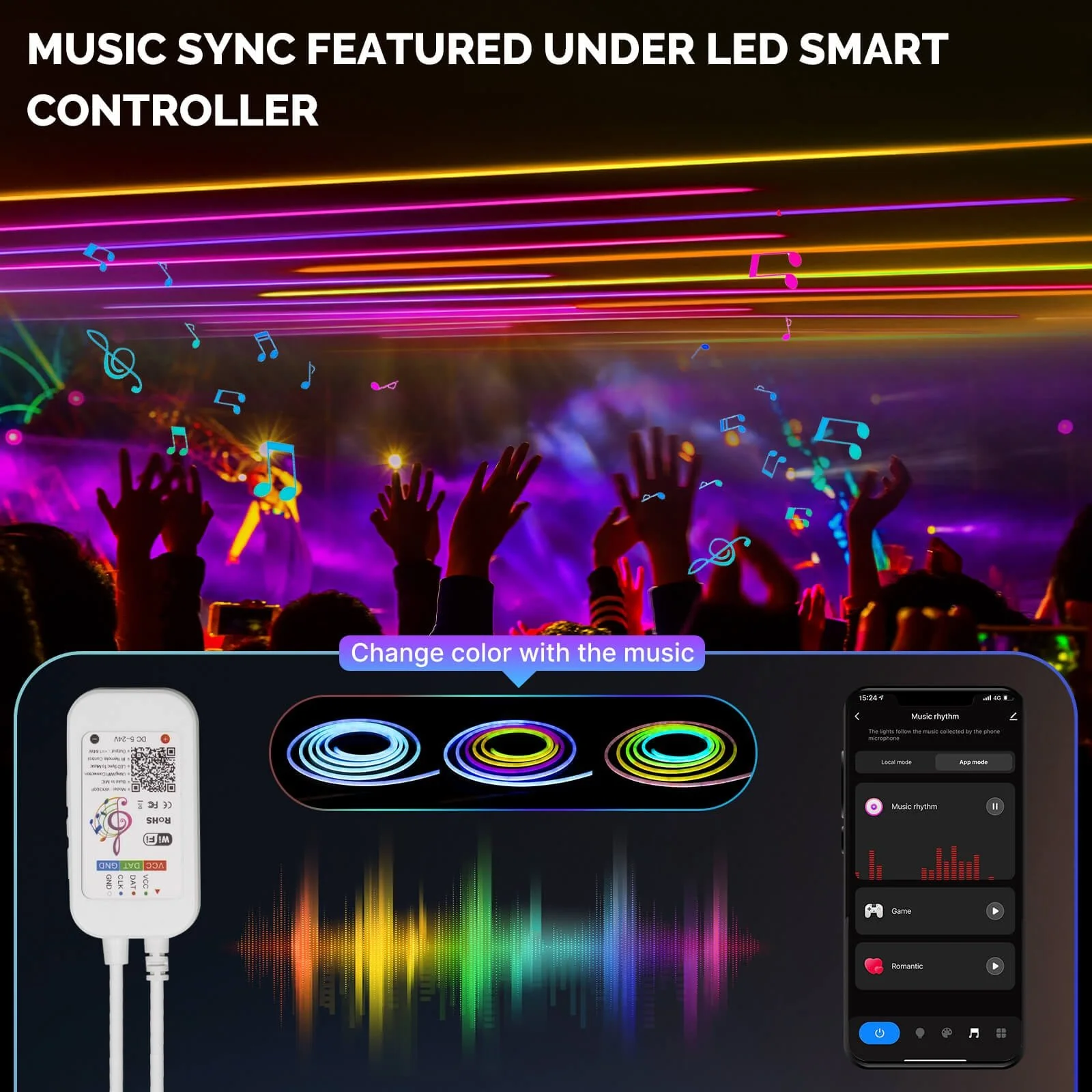 Wifi Smart LED Neon Light Strip RGB Color Led Tape Lamp for TV Backlight, Home Party Decor 7