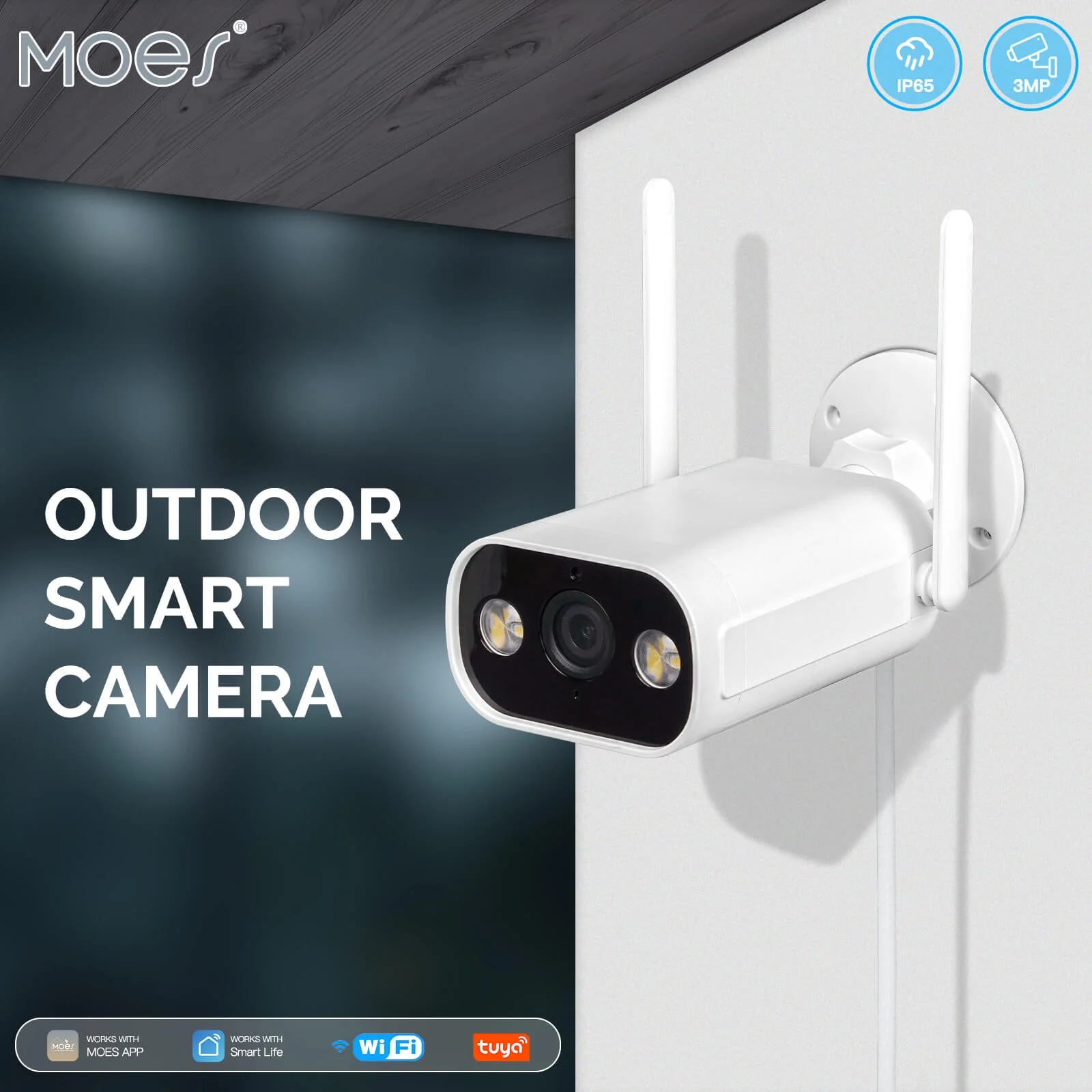 MOES WiFi Smart Outdoor Camera HD 3MP Sound Motion Detection Color Night Vision Two-Way Audio Security Monitor 2