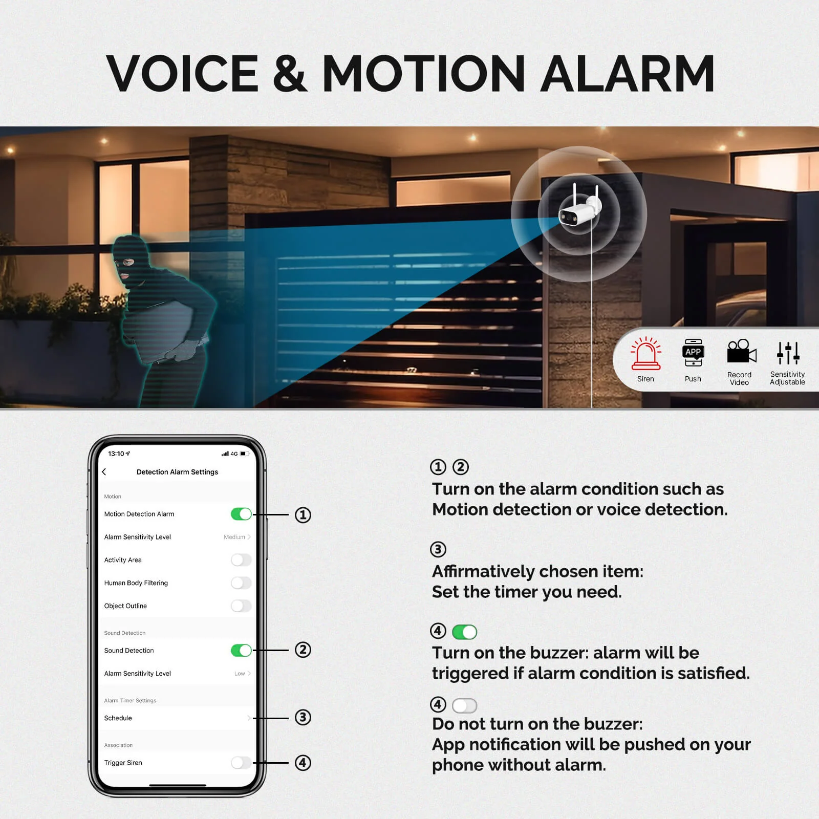 MOES WiFi Smart Outdoor Camera HD 3MP Sound Motion Detection Color Night Vision Two-Way Audio Security Monitor 6