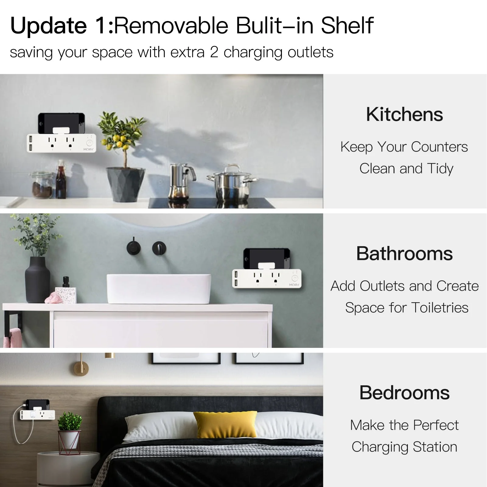 Wifi Smart US Outlet Extender Multi Plug Socket Outlet Shelf With Relay Status, Light Mode Adjustable 2