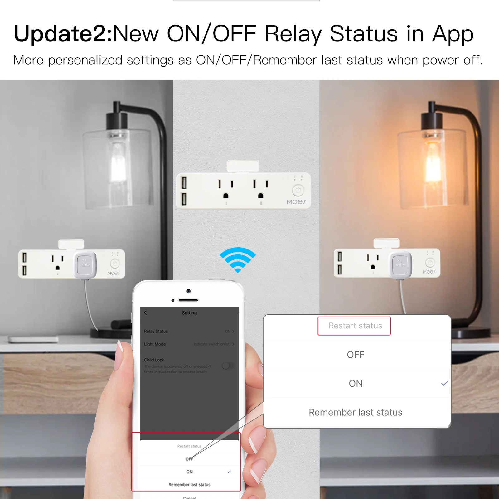 Wifi Smart US Outlet Extender Multi Plug Socket Outlet Shelf With Relay Status, Light Mode Adjustable 3