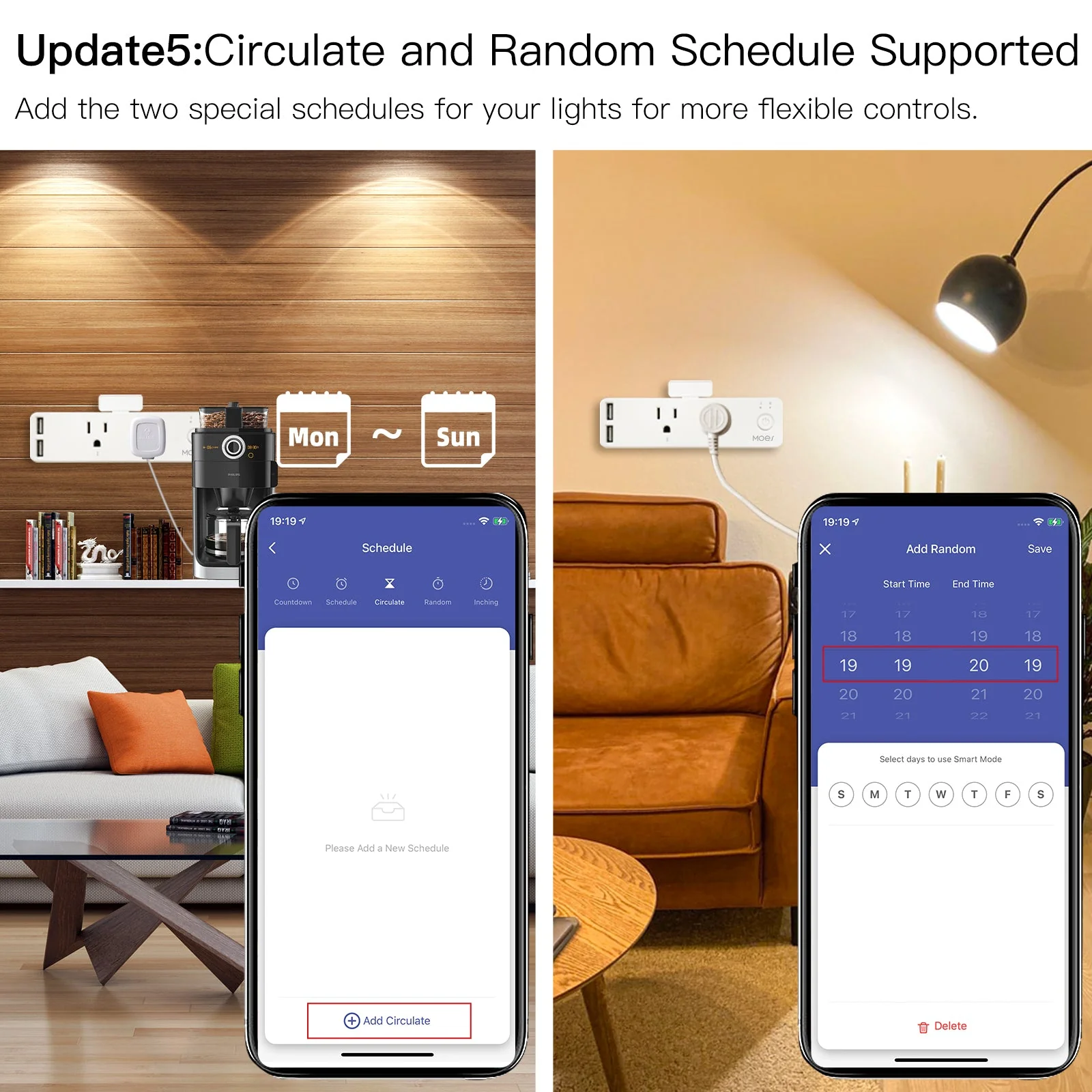 Wifi Smart US Outlet Extender Multi Plug Socket Outlet Shelf With Relay Status, Light Mode Adjustable 6