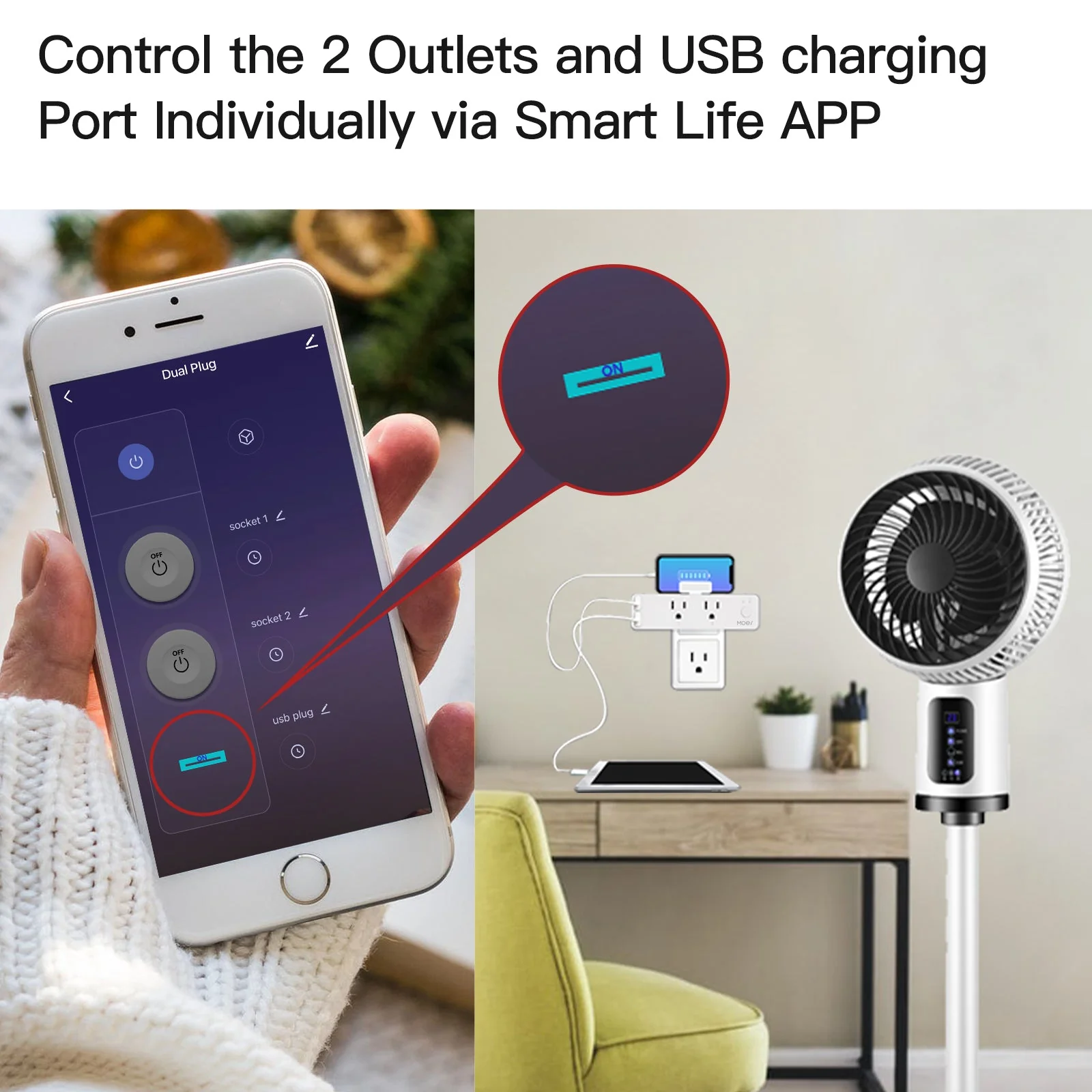 Wifi Smart US Outlet Extender Multi Plug Socket Outlet Shelf With Relay Status, Light Mode Adjustable 7