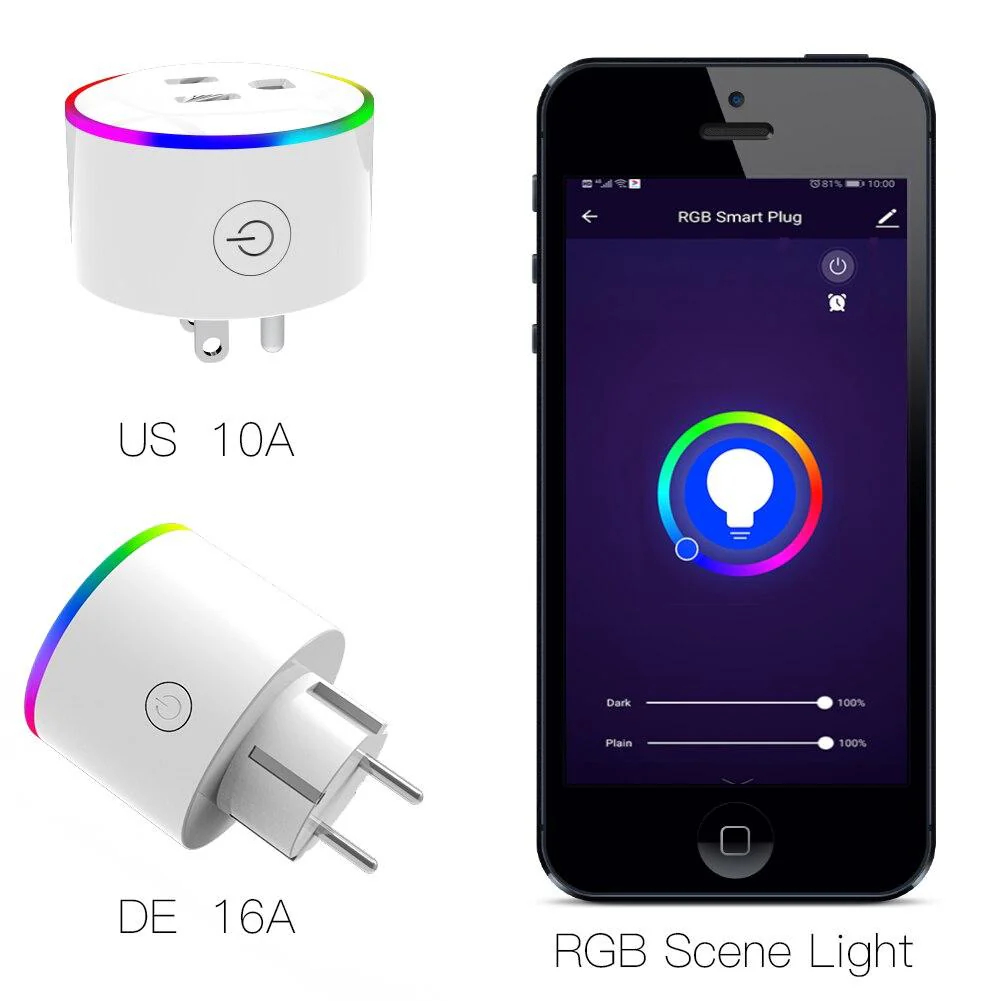 WiFi Smart Plug Outlet Wireless Power Socket Real-time Monitor Electricity With RGB Light 3