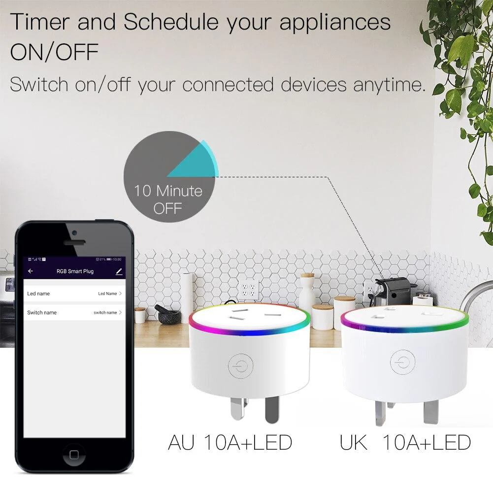 WiFi Smart Plug Outlet Wireless Power Socket Real-time Monitor Electricity With RGB Light 4