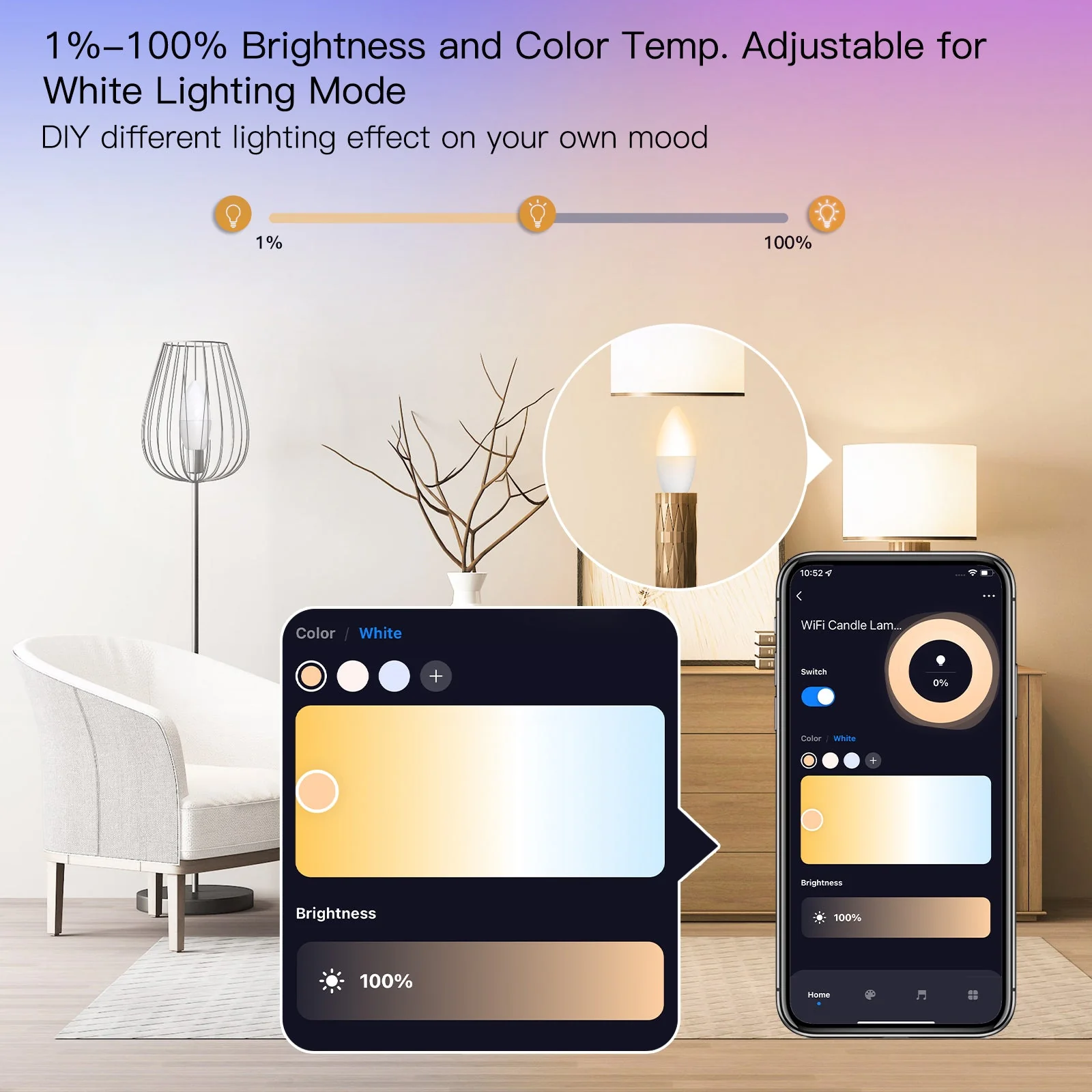 MOES WiFi Smart E14 6W/ E12 5W Candle LED Light Candelabra Bulb RGBCCT 2700-6500K Alexa Google Voice Control 3