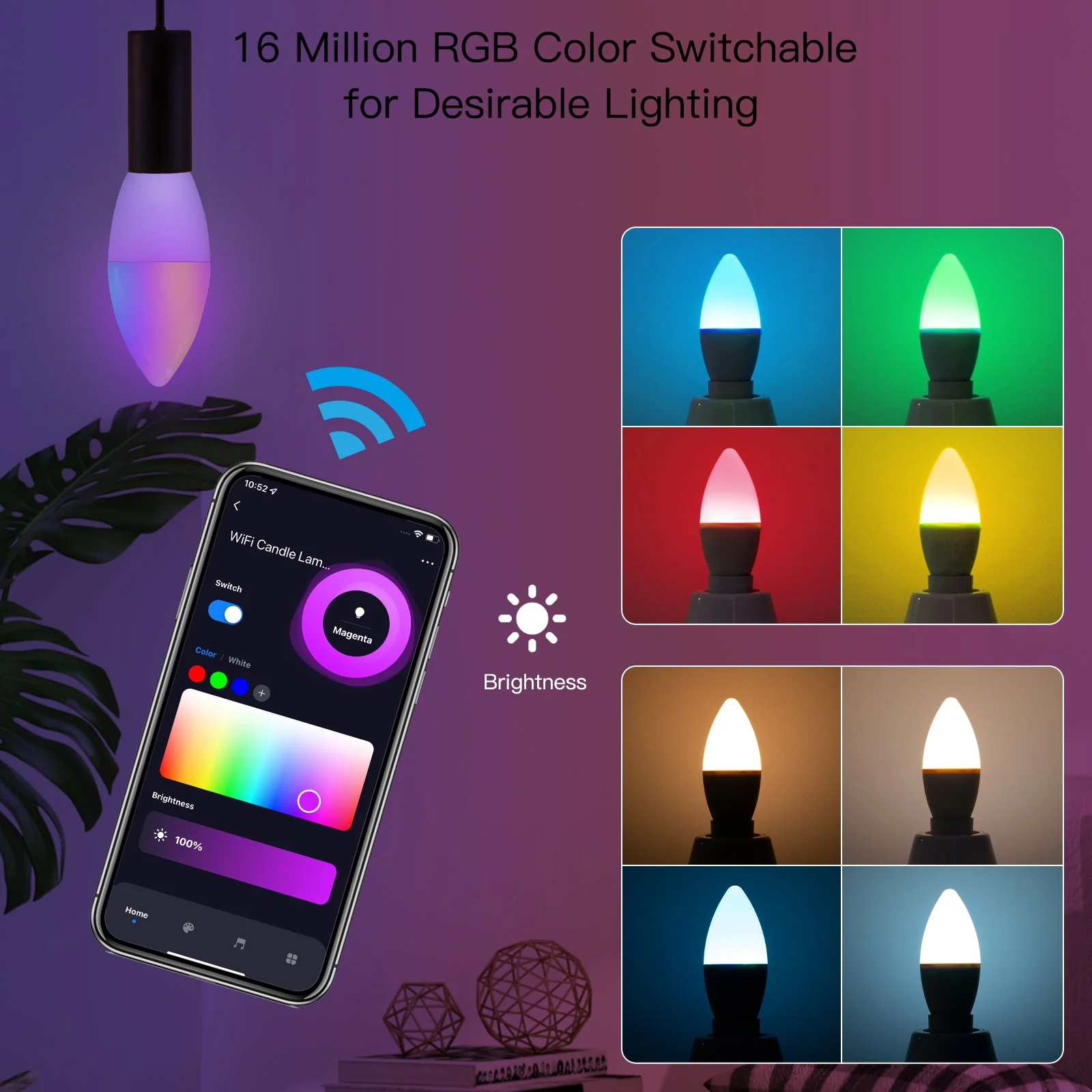 MOES WiFi Smart E14 6W/ E12 5W Candle LED Light Candelabra Bulb RGBCCT 2700-6500K Alexa Google Voice Control 4