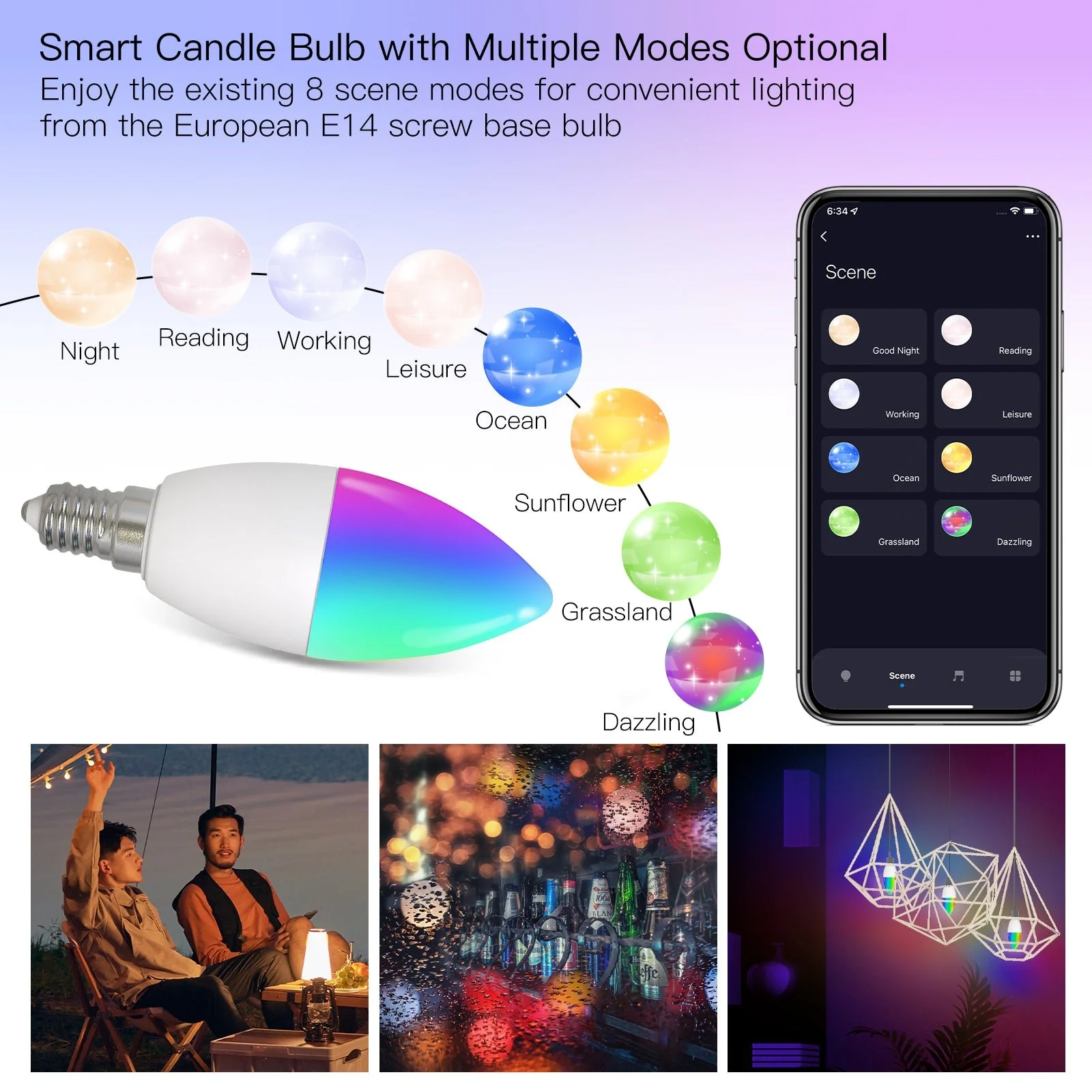 MOES WiFi Smart E14 6W/ E12 5W Candle LED Light Candelabra Bulb RGBCCT 2700-6500K Alexa Google Voice Control 5