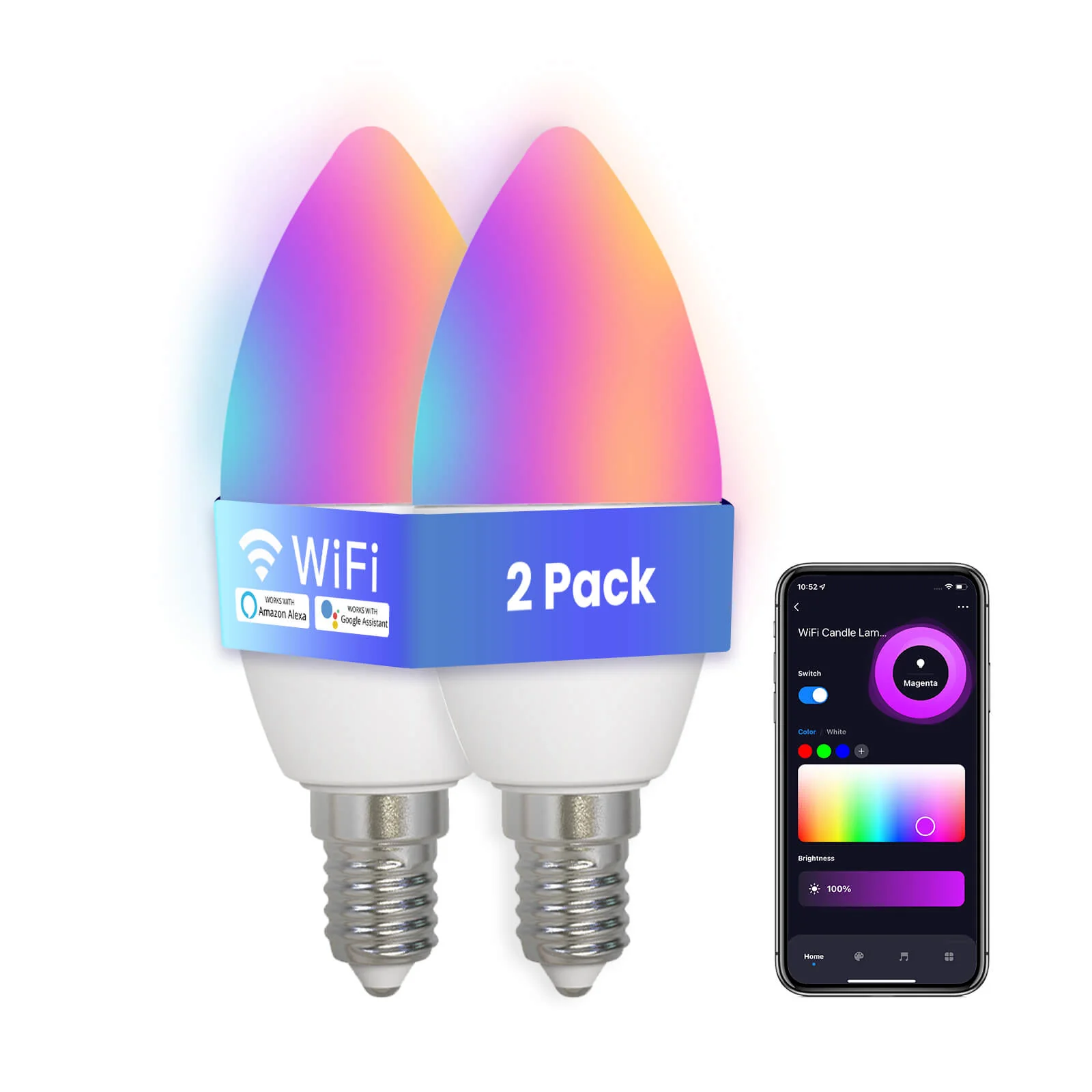 MOES WiFi Smart E14 6W/ E12 5W Candle LED Light Candelabra Bulb RGBCCT 2700-6500K Alexa Google Voice Control 8