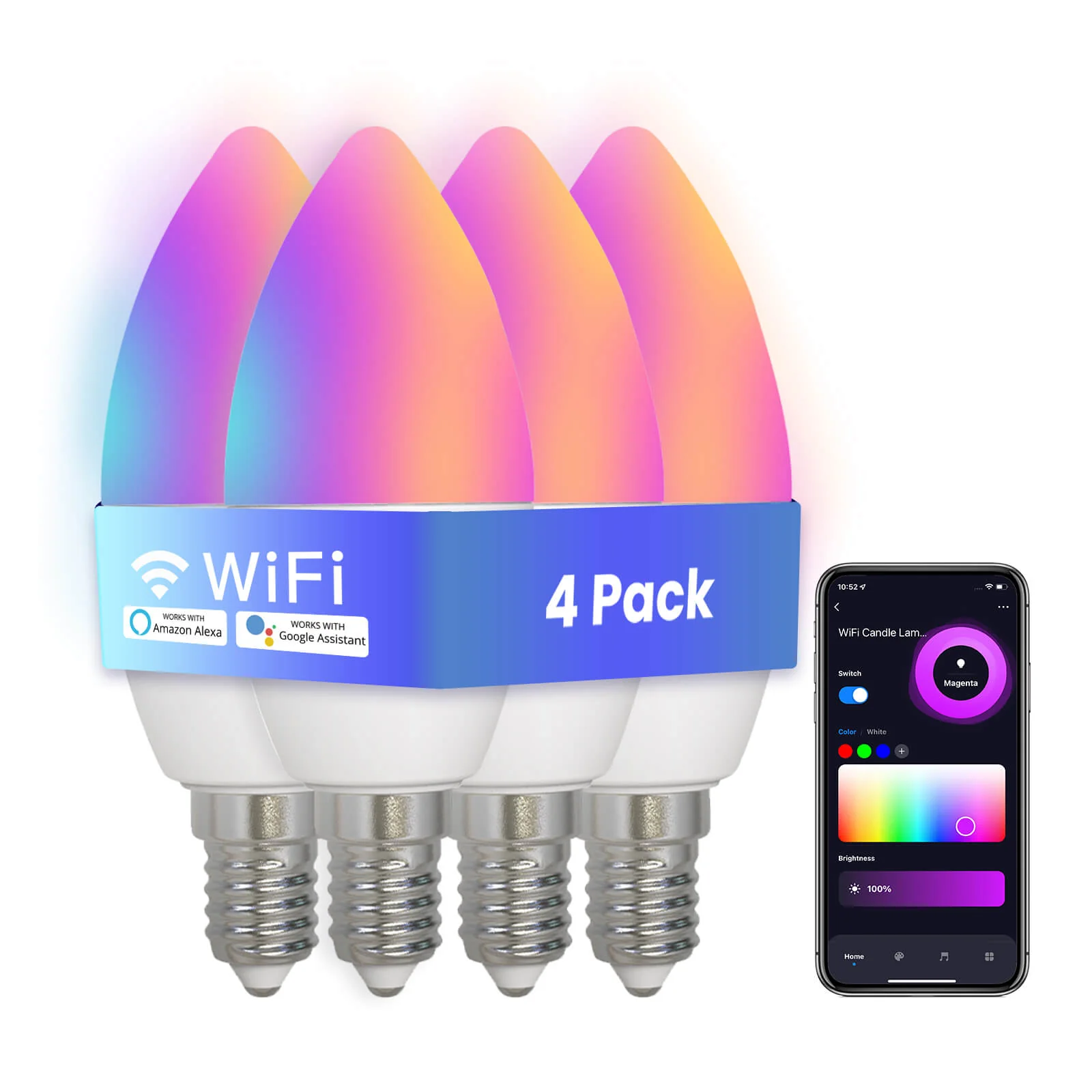 MOES WiFi Smart E14 6W/ E12 5W Candle LED Light Candelabra Bulb RGBCCT 2700-6500K Alexa Google Voice Control 9