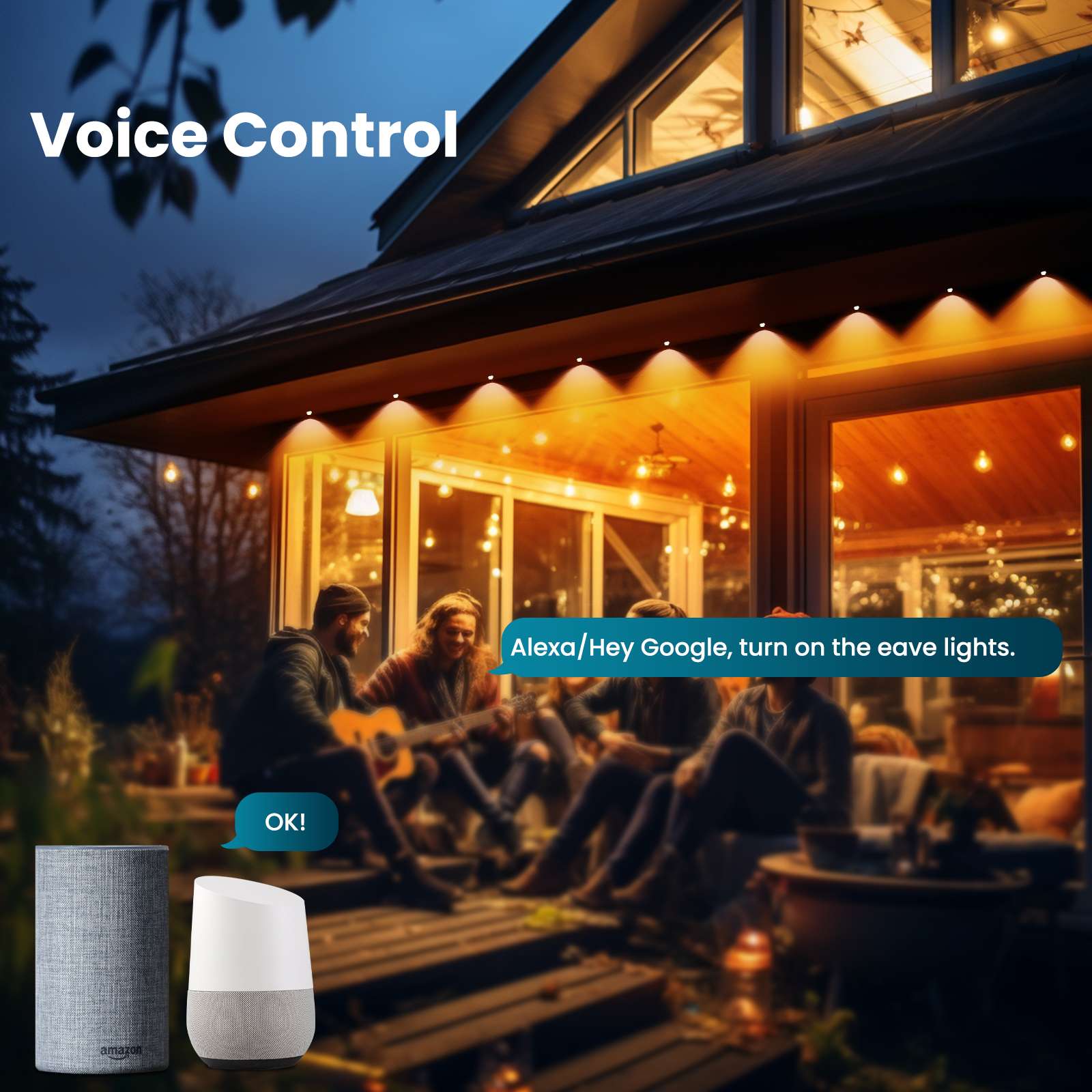 WiFi Smart Eaves String LED Lights Outdoor IP67 Waterproof 1600 Million RGB Color 4