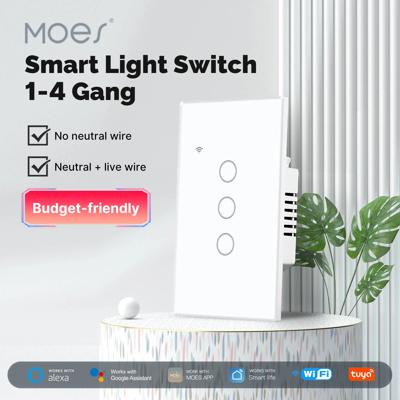 WiFi Smart Light Switch Wall Touch Glass Switch No Neutral Wire Required US Standard 2