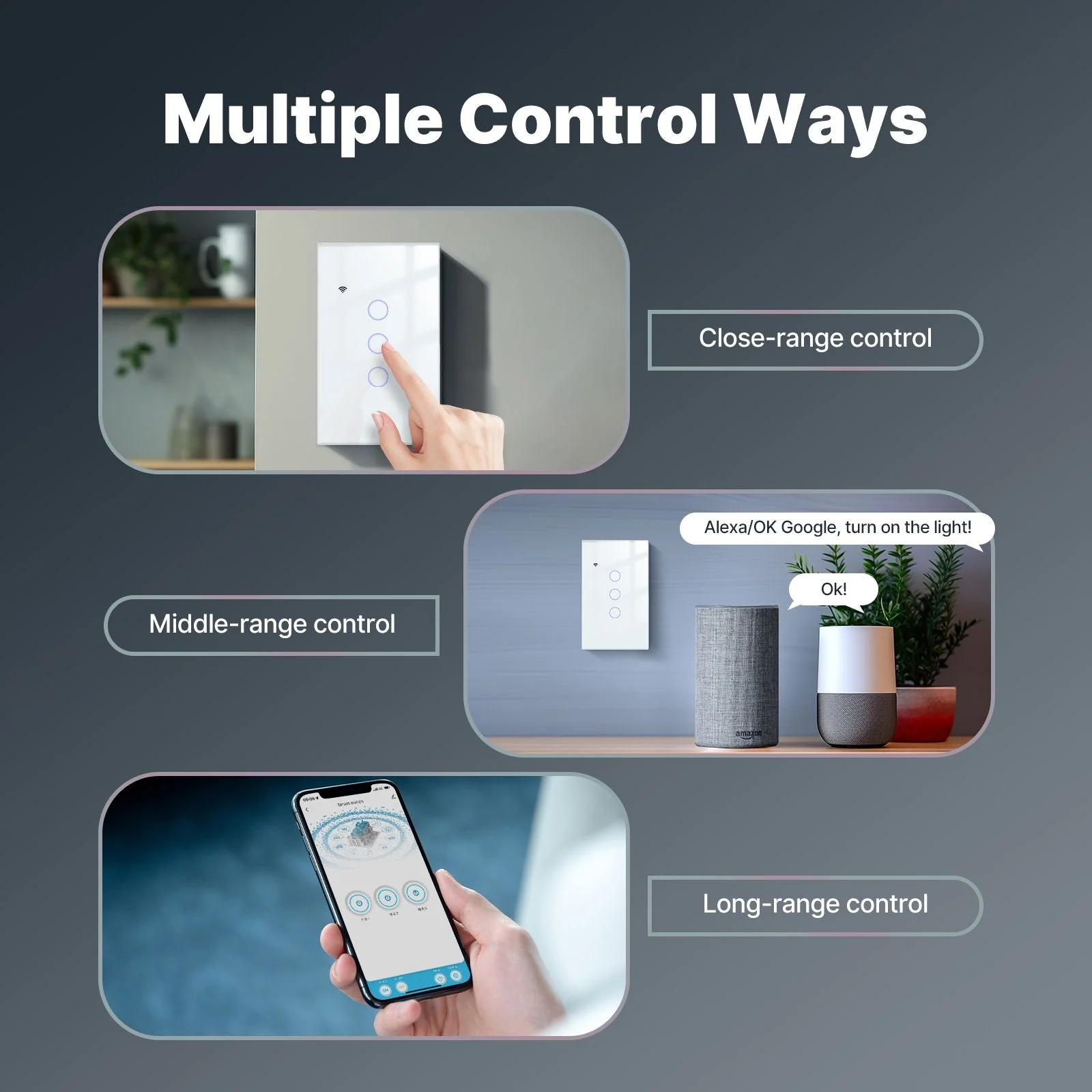 WiFi Smart Light Switch Wall Touch Glass Switch No Neutral Wire Required US Standard 6