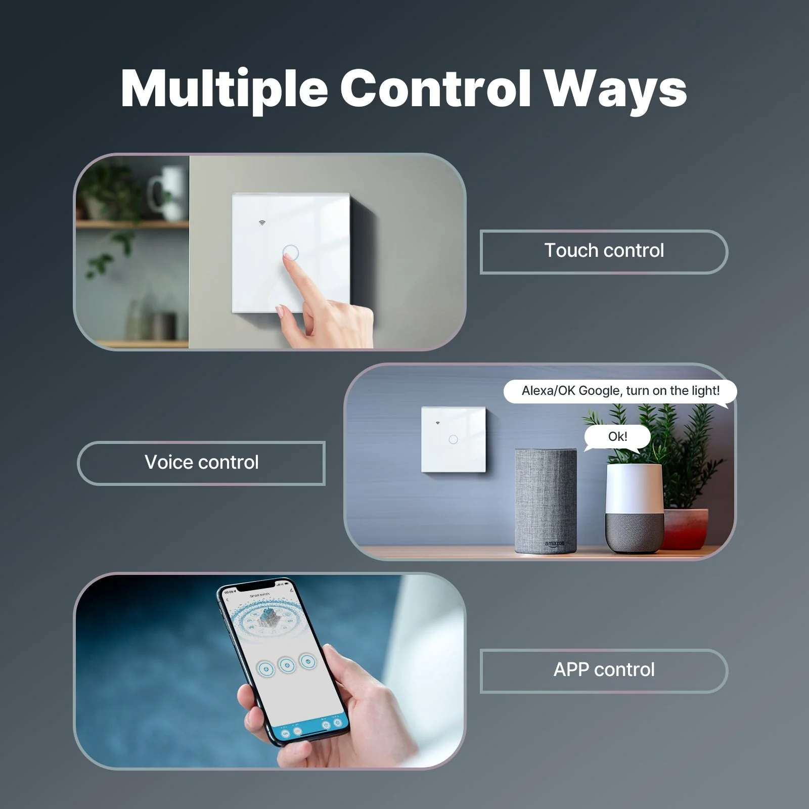 WiFi Smart Light Wall Touch Switch No Neutral Wire Required EU Standard 3