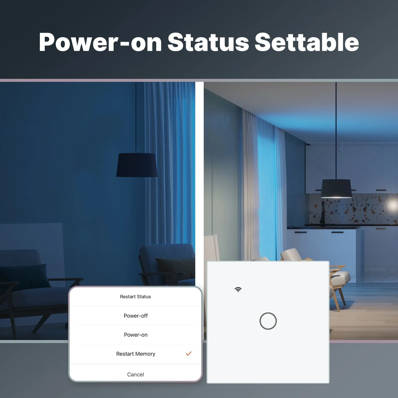 WiFi Smart Light Wall Touch Switch No Neutral Wire Required EU Standard 7