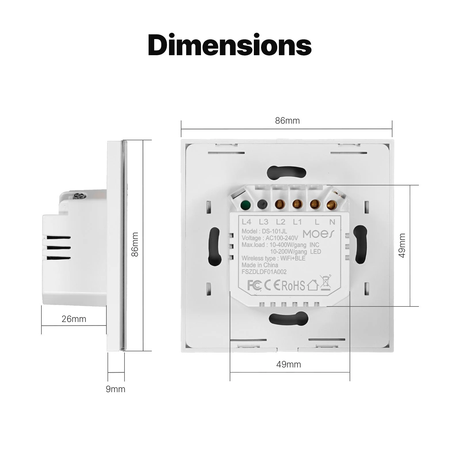 WiFi Smart Light Wall Touch Switch No Neutral Wire Required EU Standard 8
